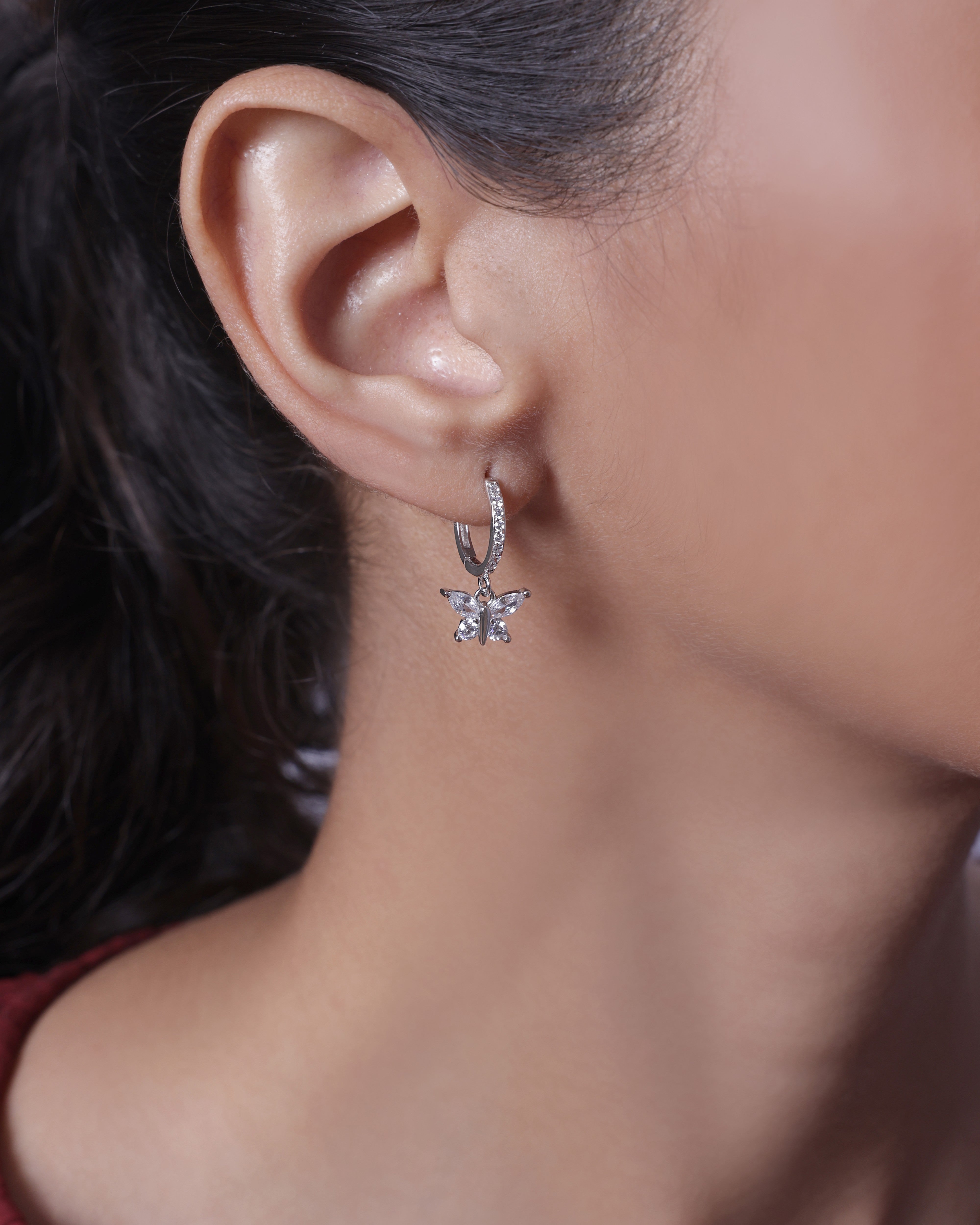 Radiant Butterfly Silver Hoops Earrings