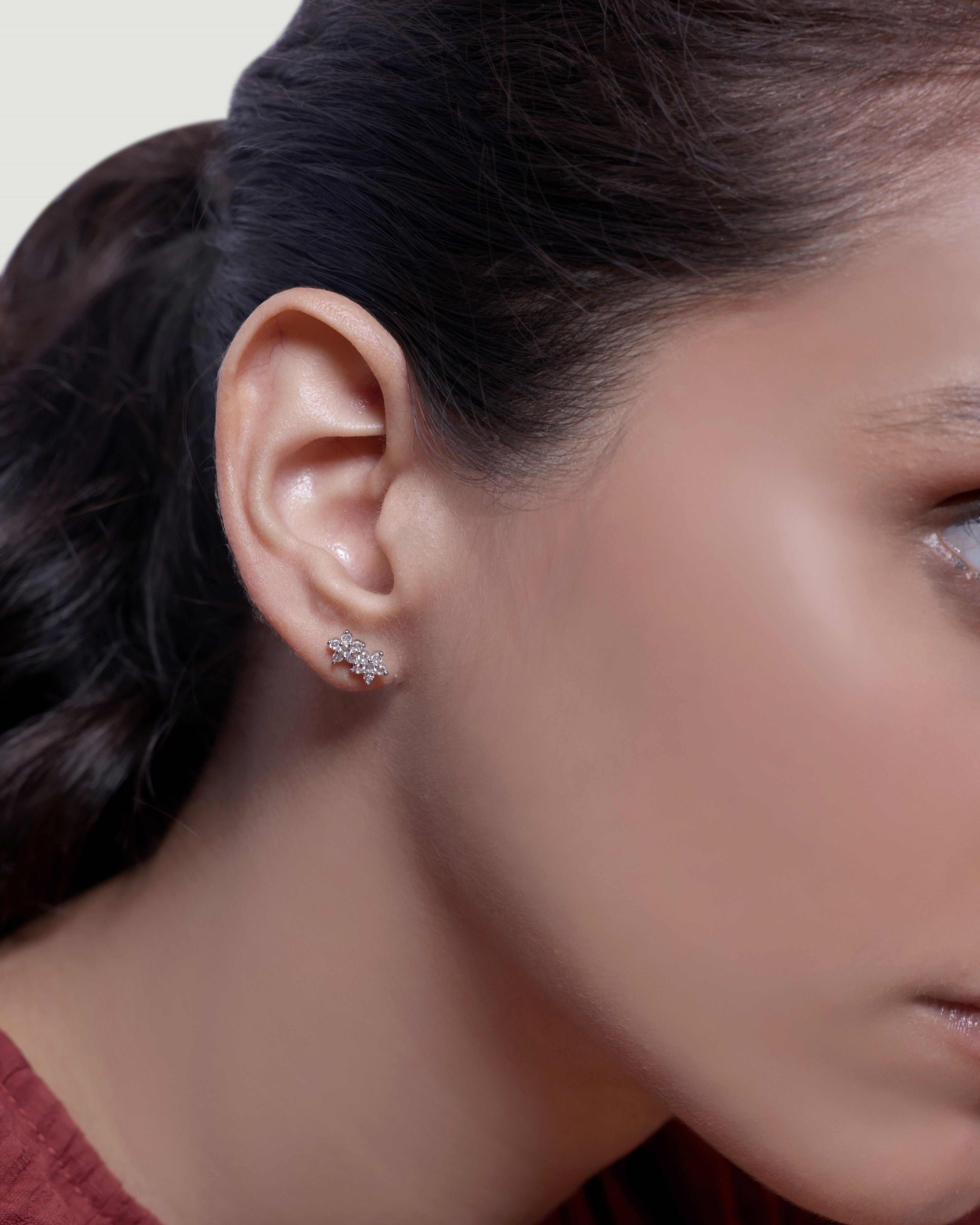 Twin Flower Zircon Paved Stud Earrings