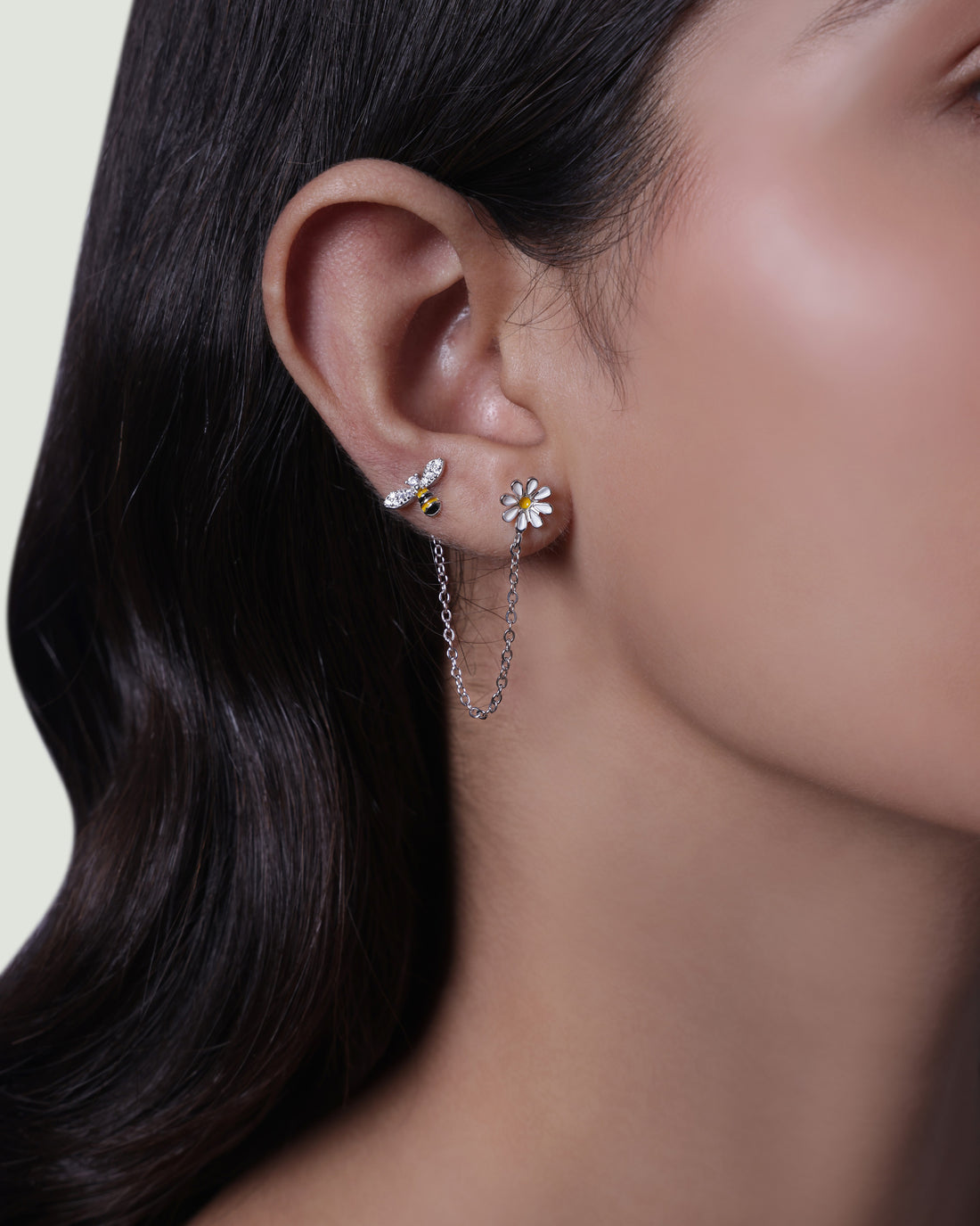 Bee Flower Connector 3 In 1 Chain Earrings