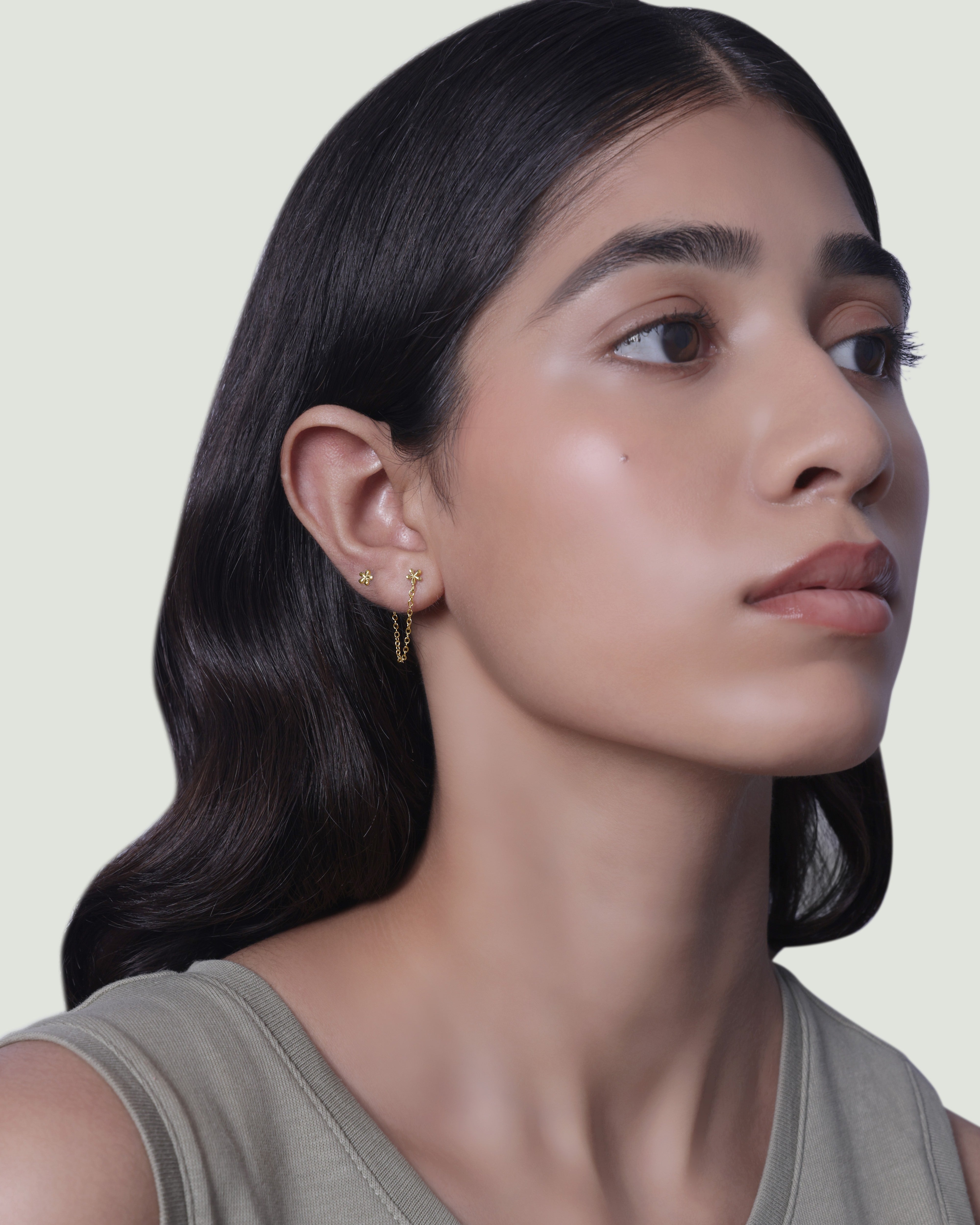 Dainty Flower Connector 3 In 1 Chain Earrings