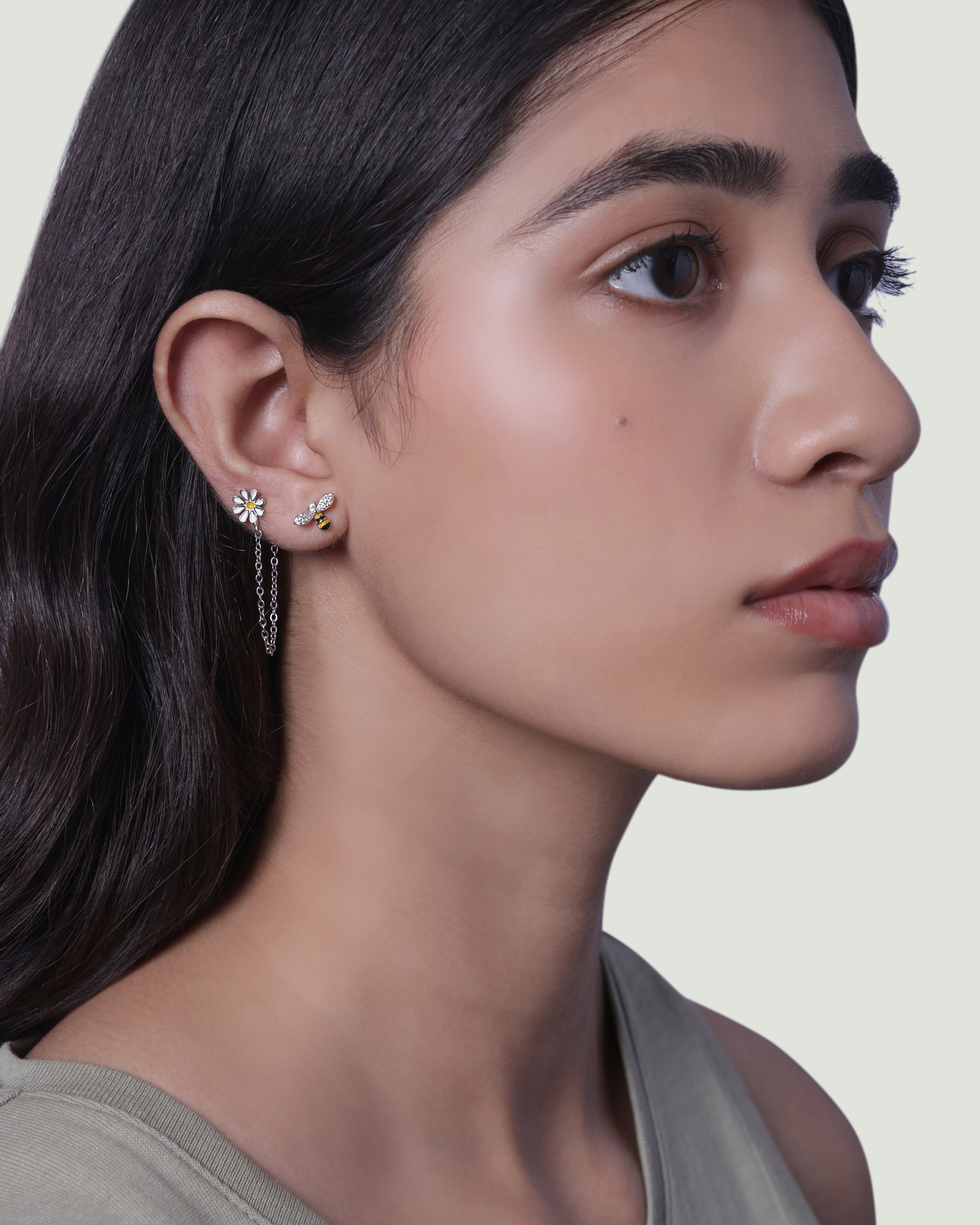 Bee Flower Connector 3 In 1 Chain Earrings