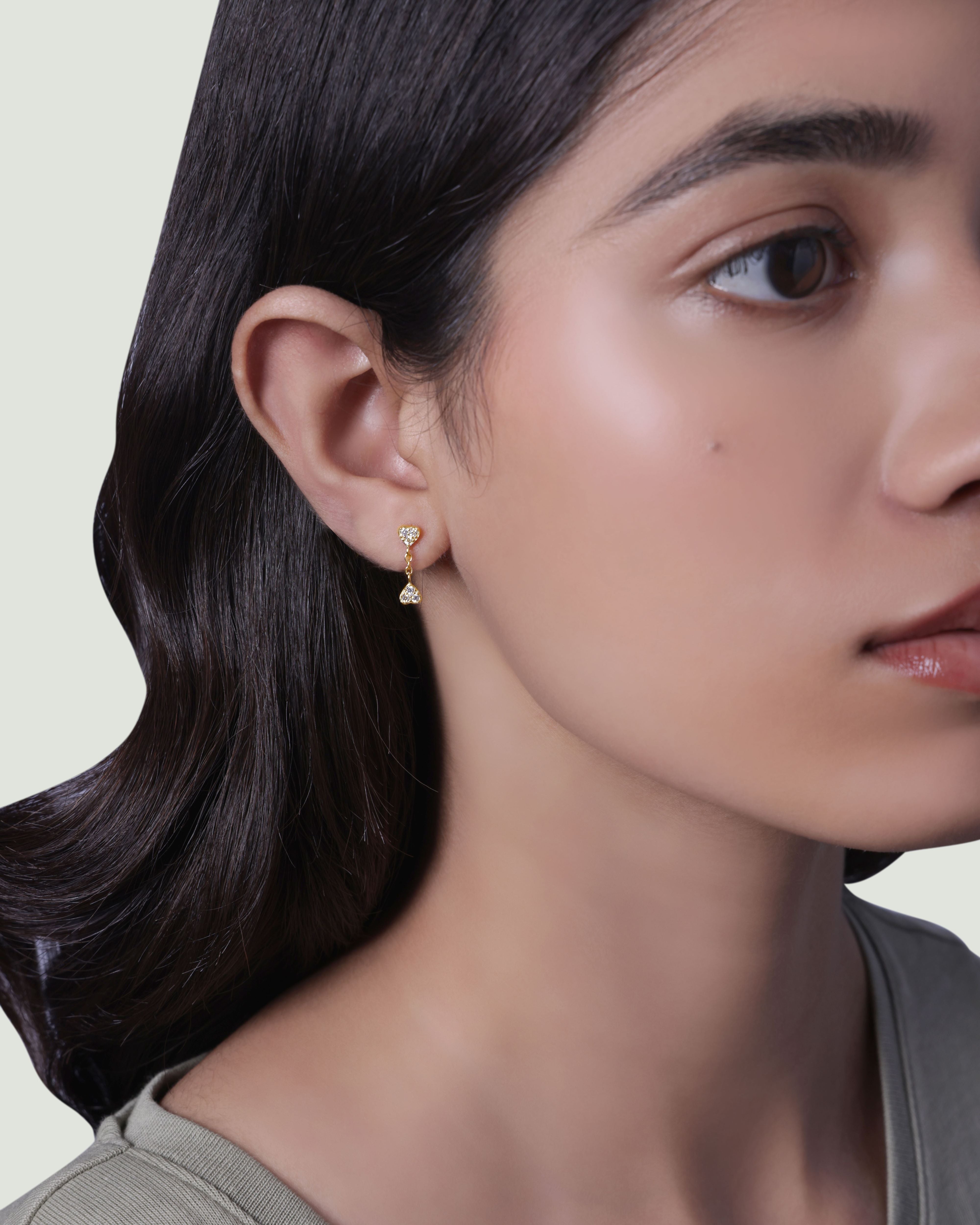 Inverse Heart Drop Stud Earrings