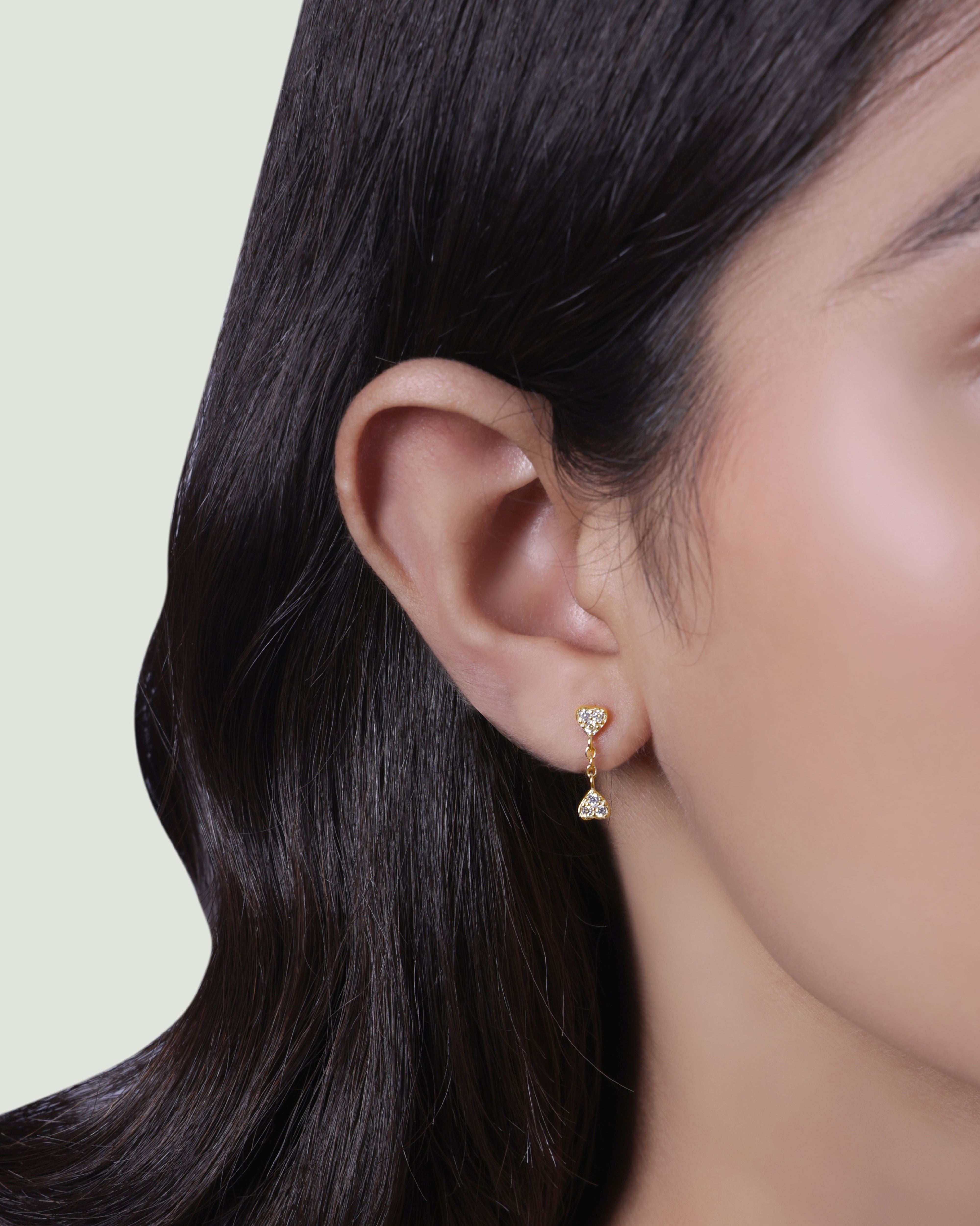 Inverse Heart Drop Stud Earrings