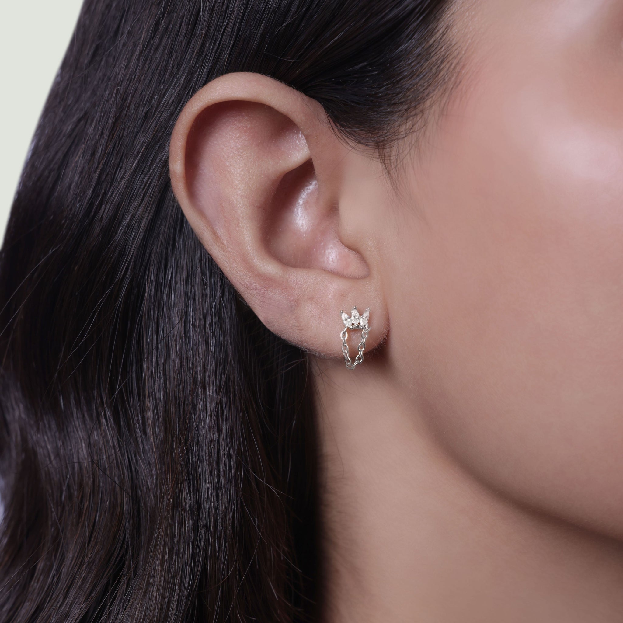 Crown Chain Dangler Stud Earrings