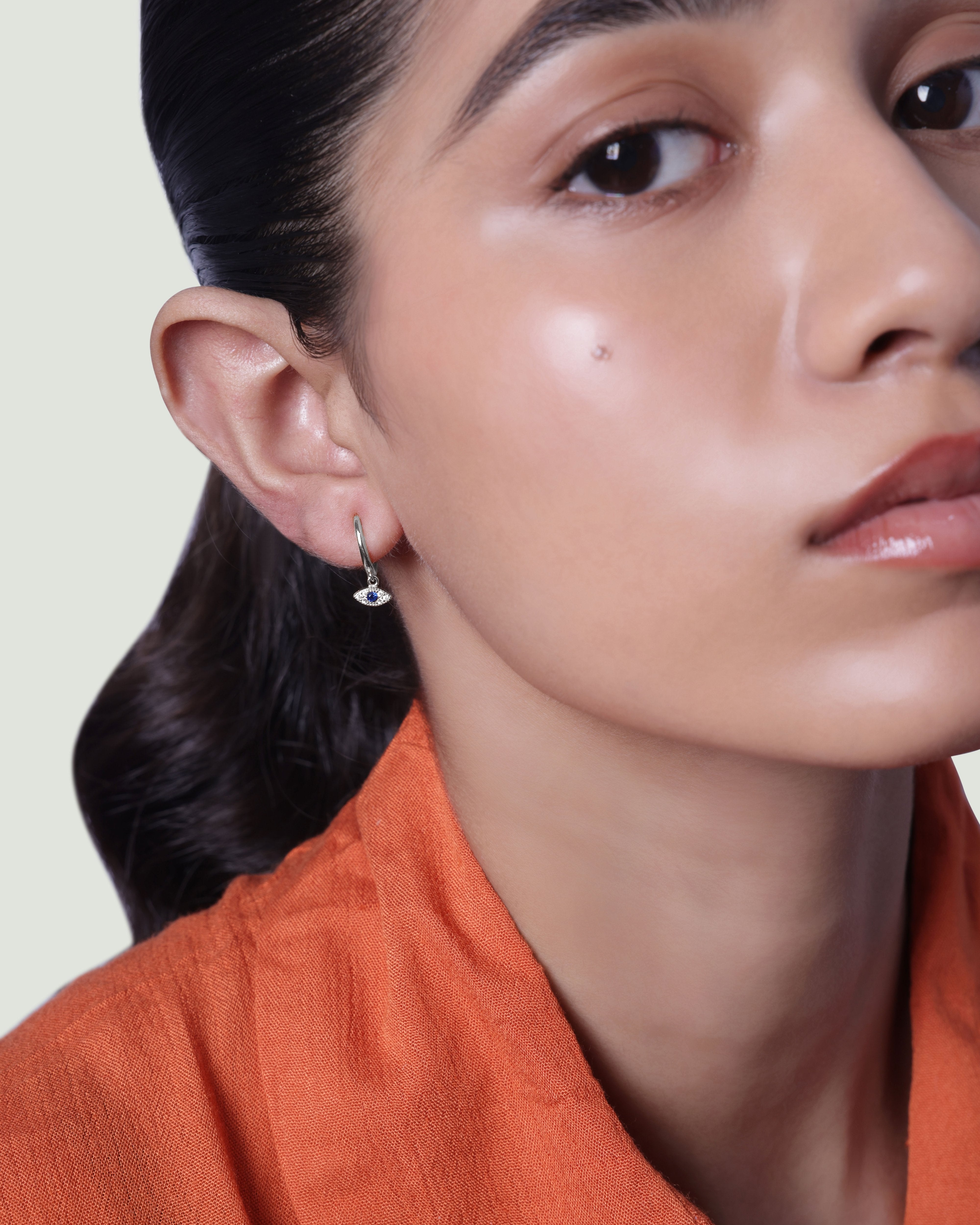 Evil Eye Charm Hoop Earrings