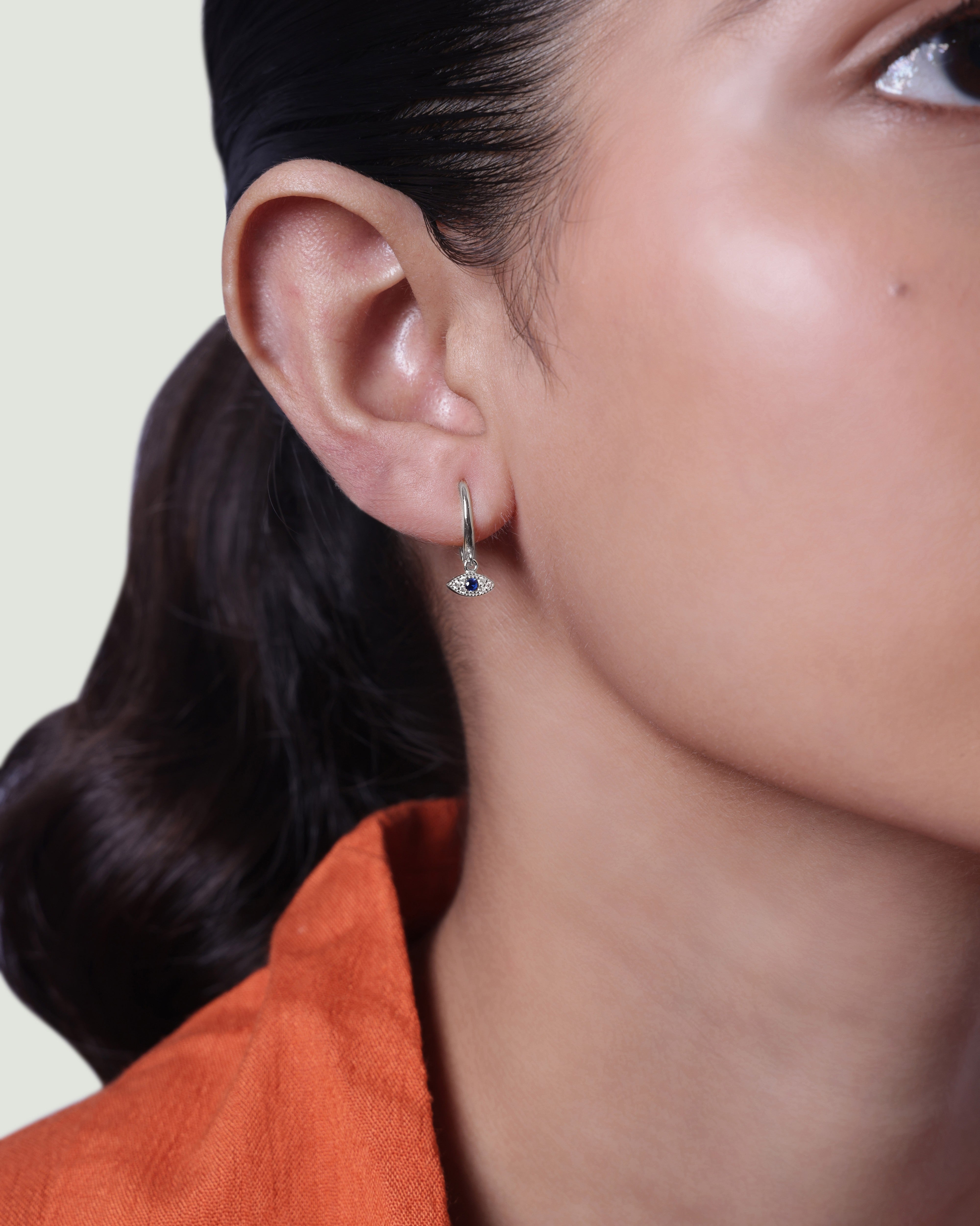 Enamel Eye Charm Hoops Earrings