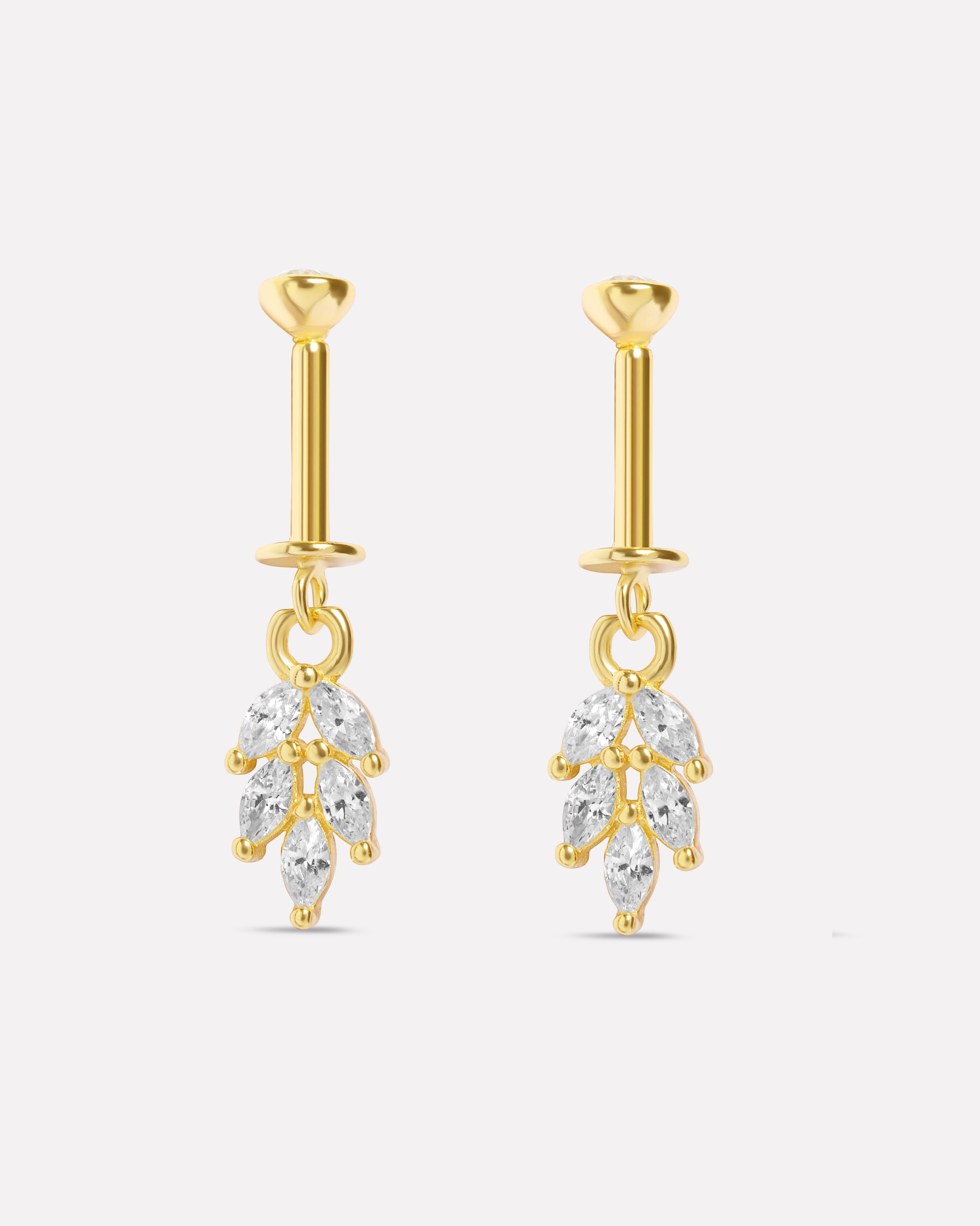 Zircon Leaf Screw Helix Hanging Earrings