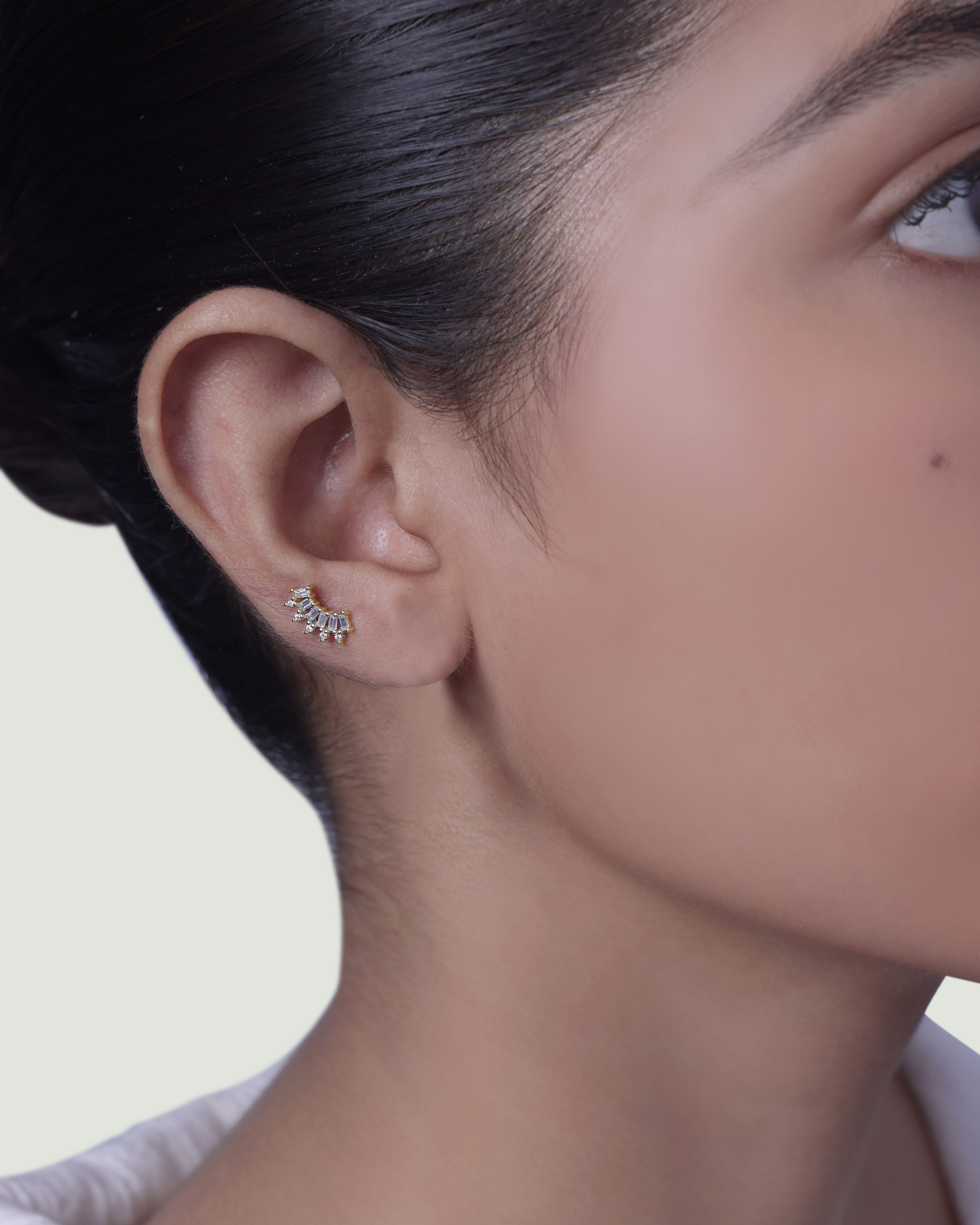 Everyday Baguette Climber Stud Earrings
