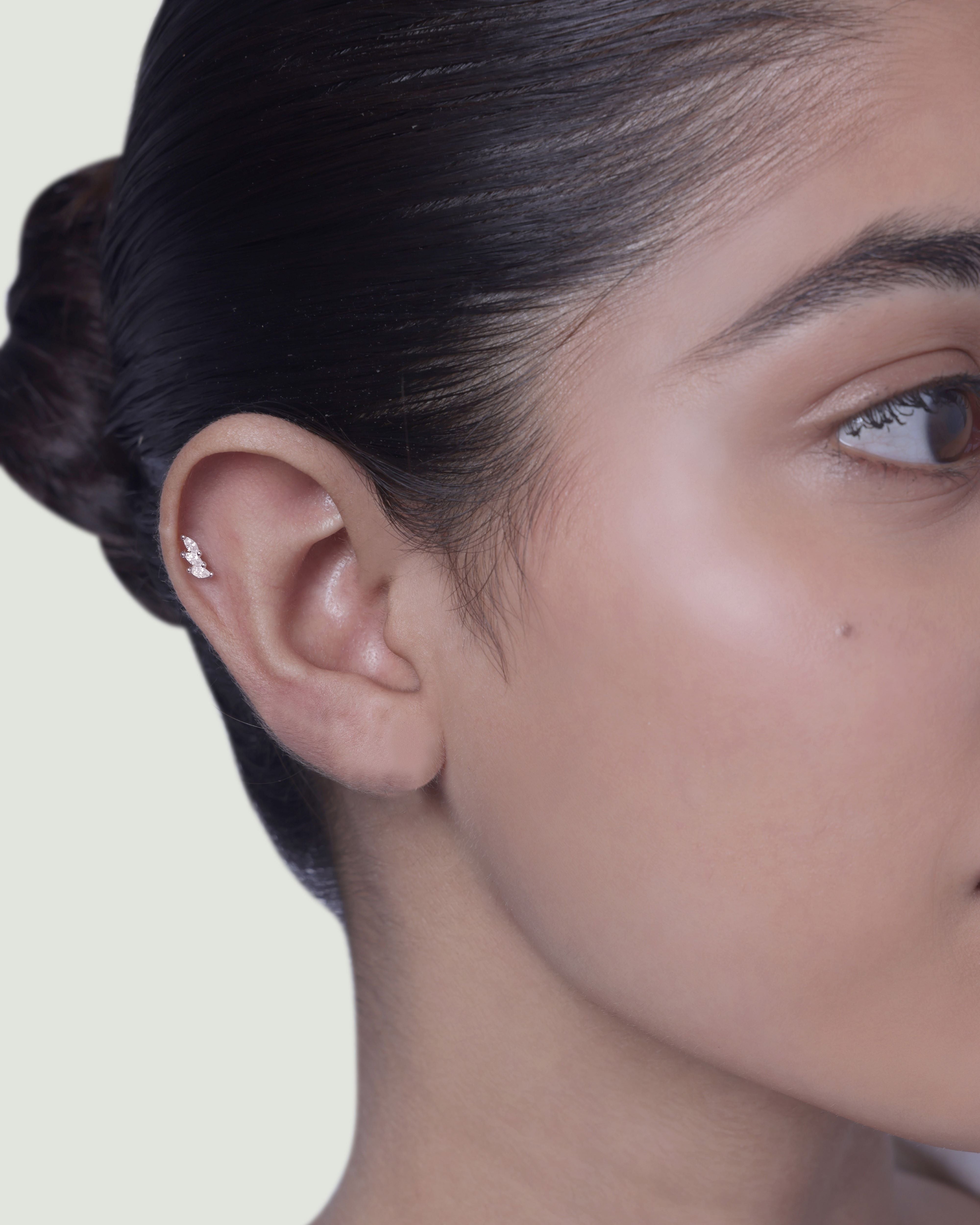 Tri Marquise Stone Climber Stud Earrings