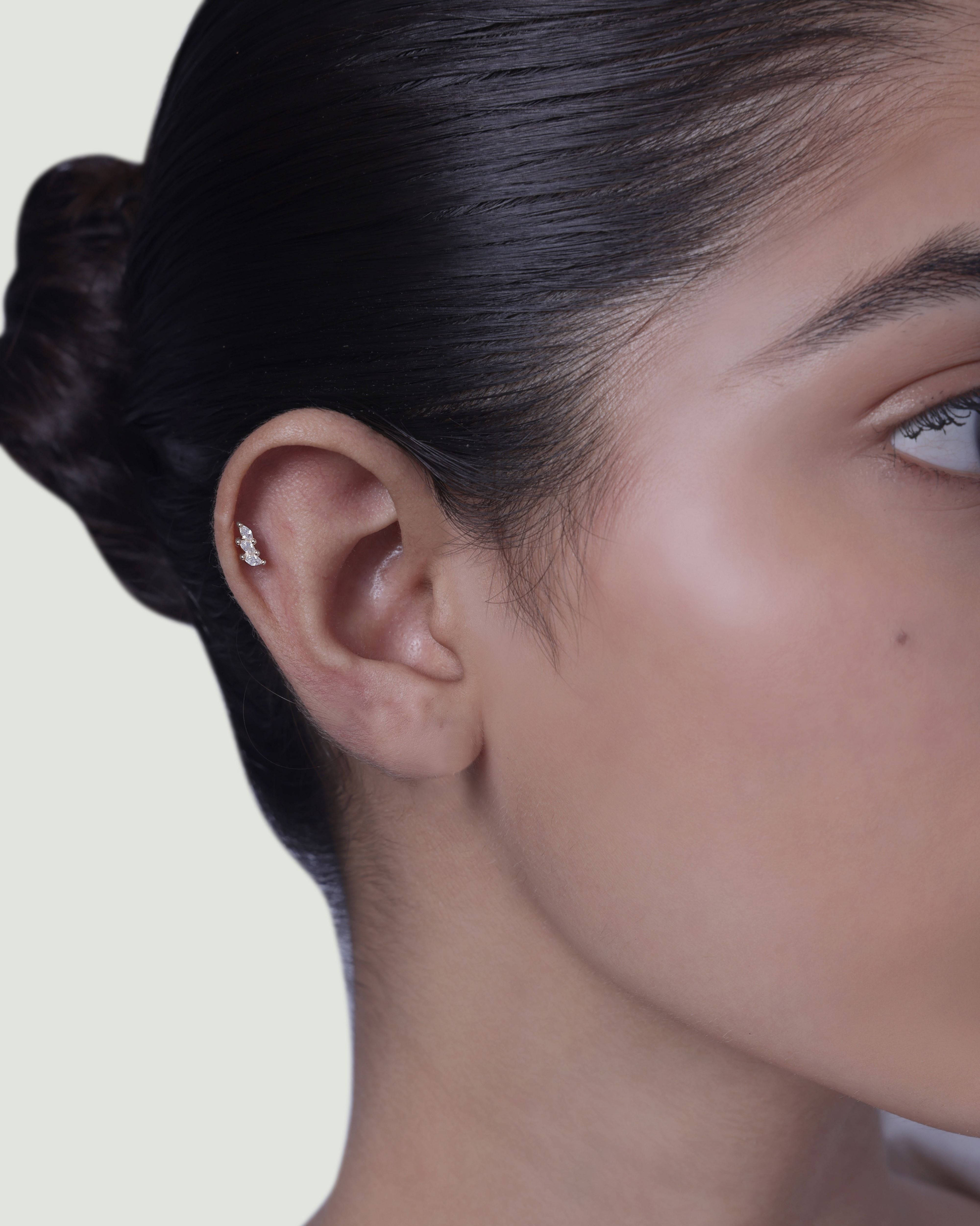 Tri Marquise Stone Climber Stud Earrings