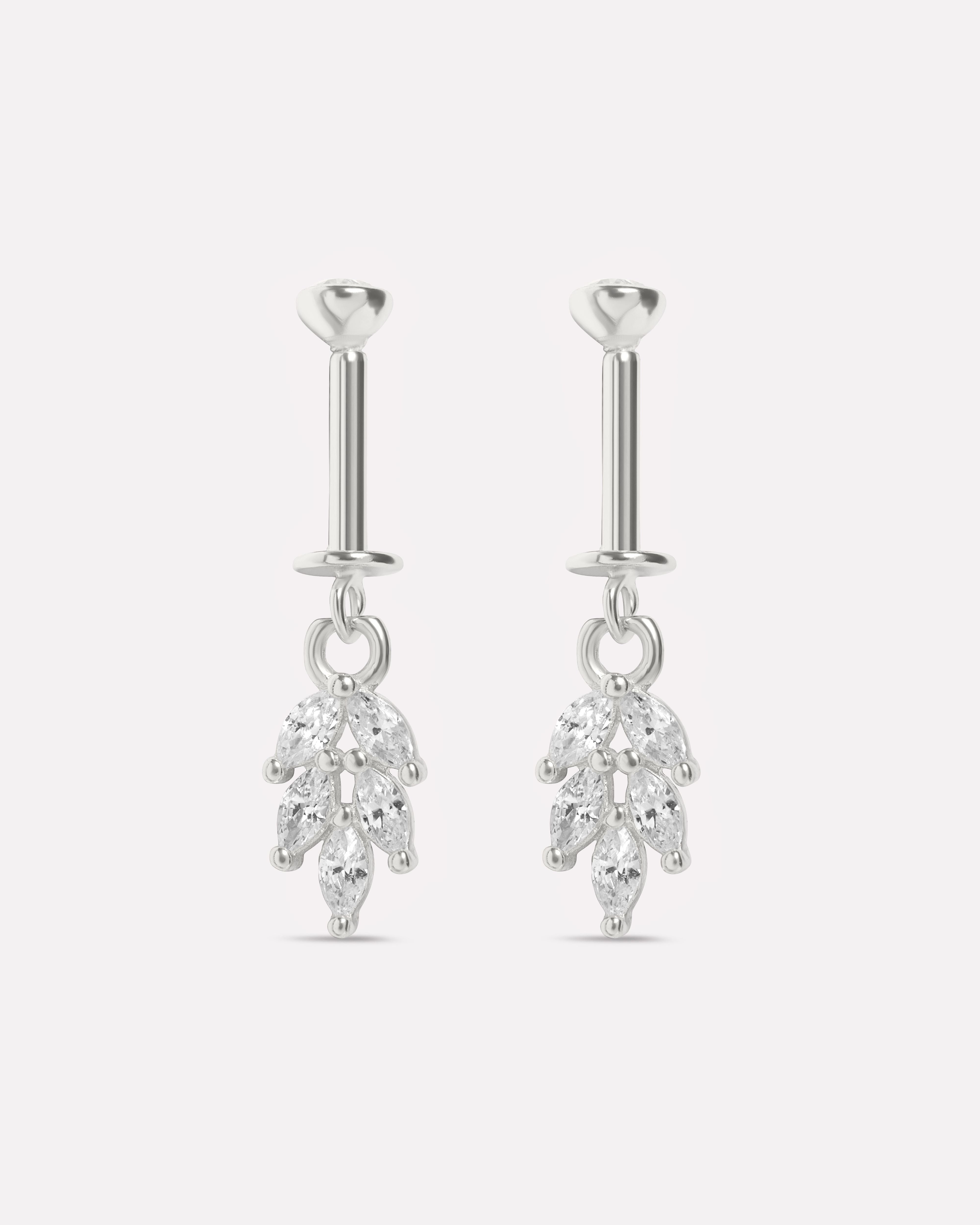 Zircon Leaf Screw Helix Hanging Earrings