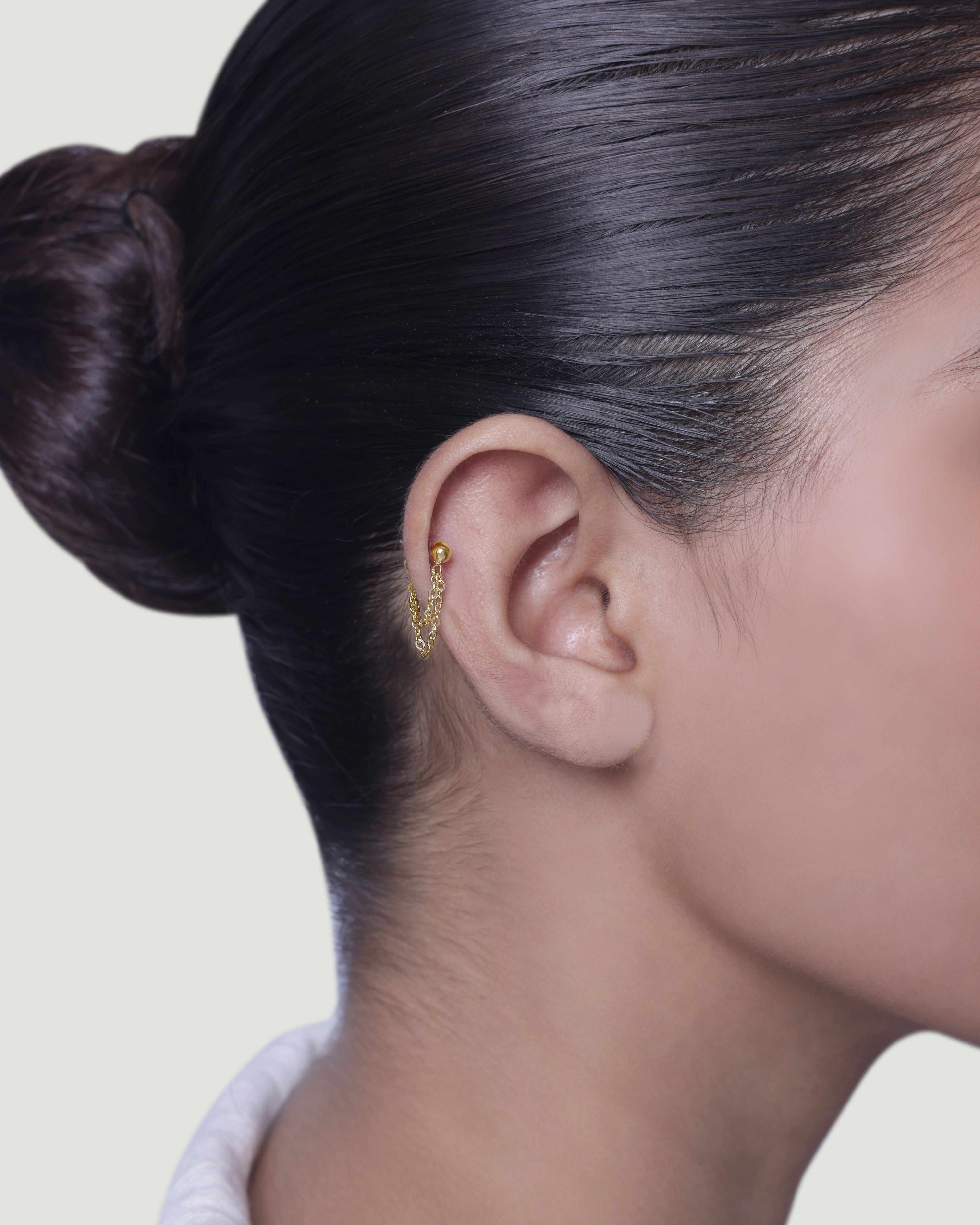 Plain Round Drop Chain Connector Earrings