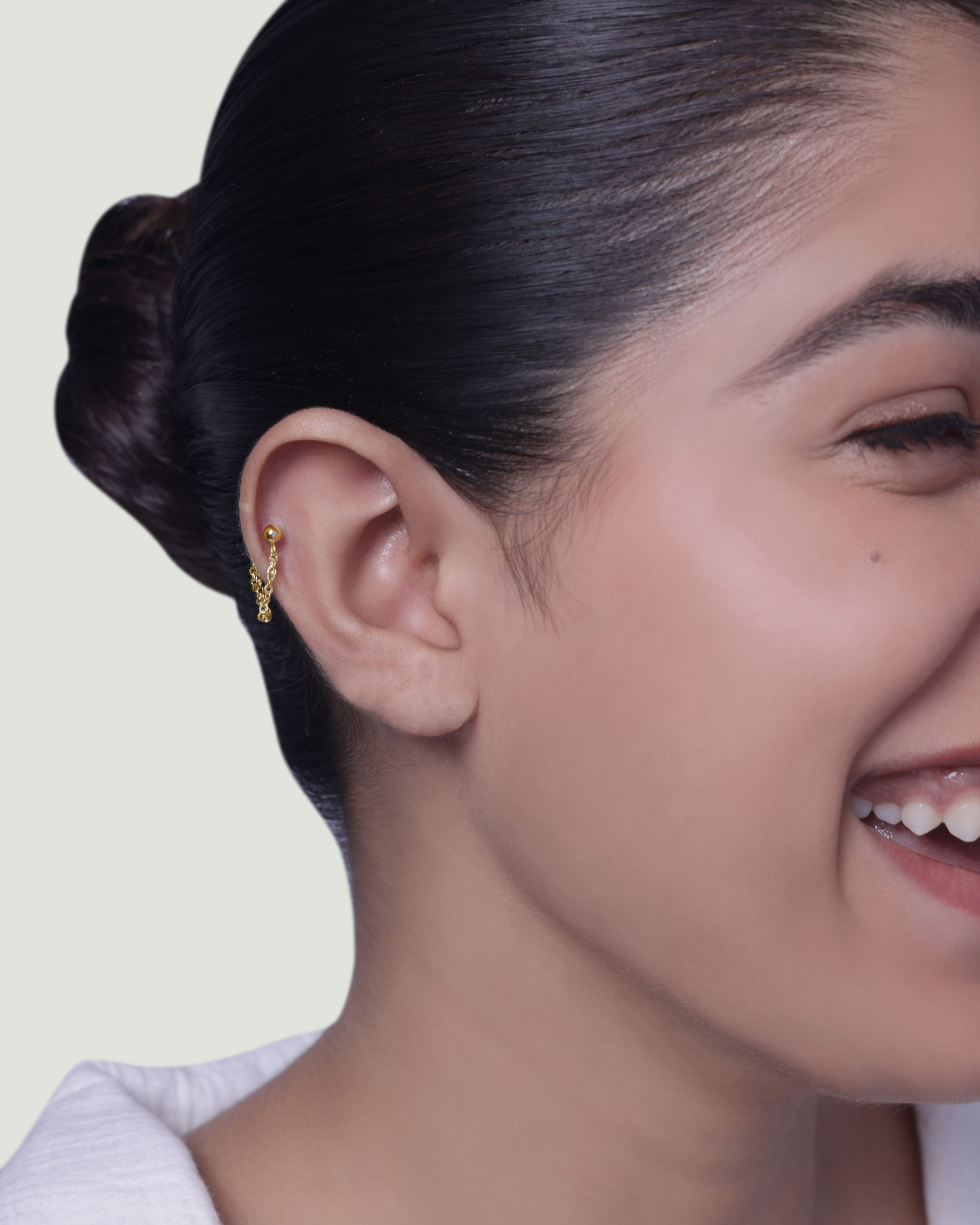 Plain Round Drop Chain Connector Earrings