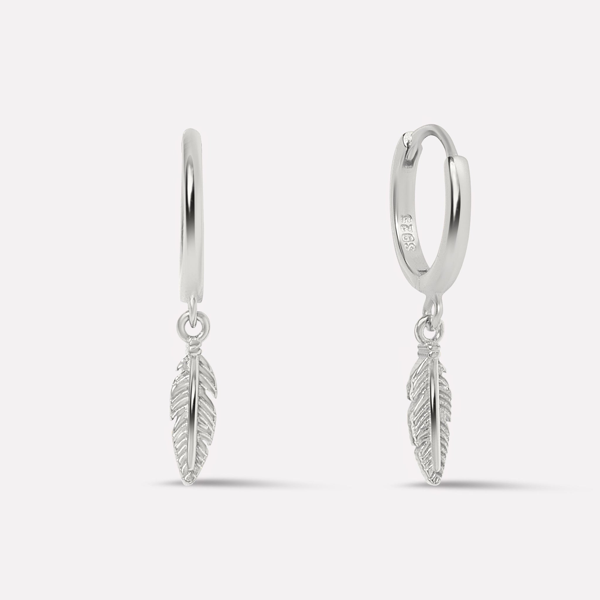 Dainty Leaf Charm Hoop Earrings
