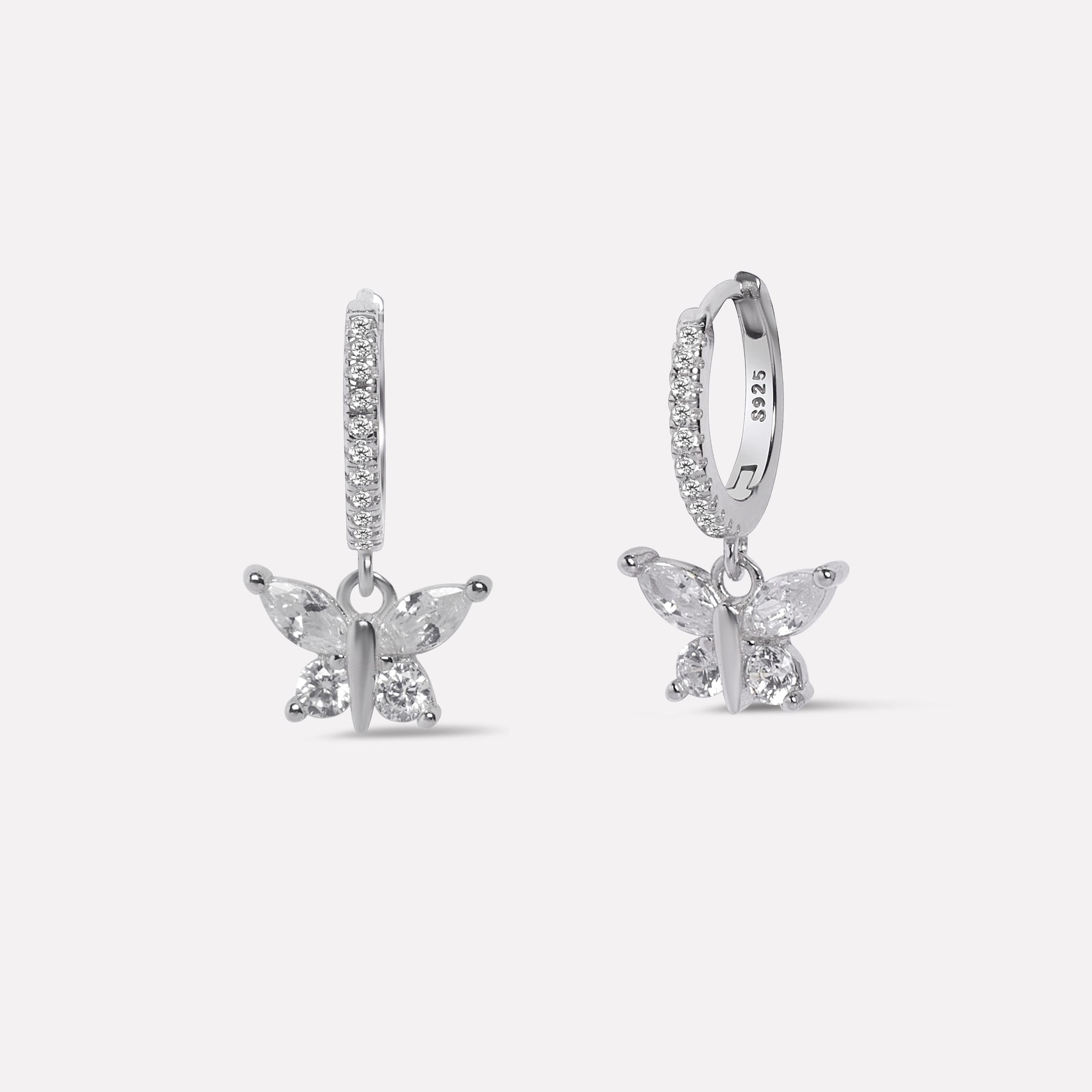 Radiant Butterfly Silver Hoops Earrings