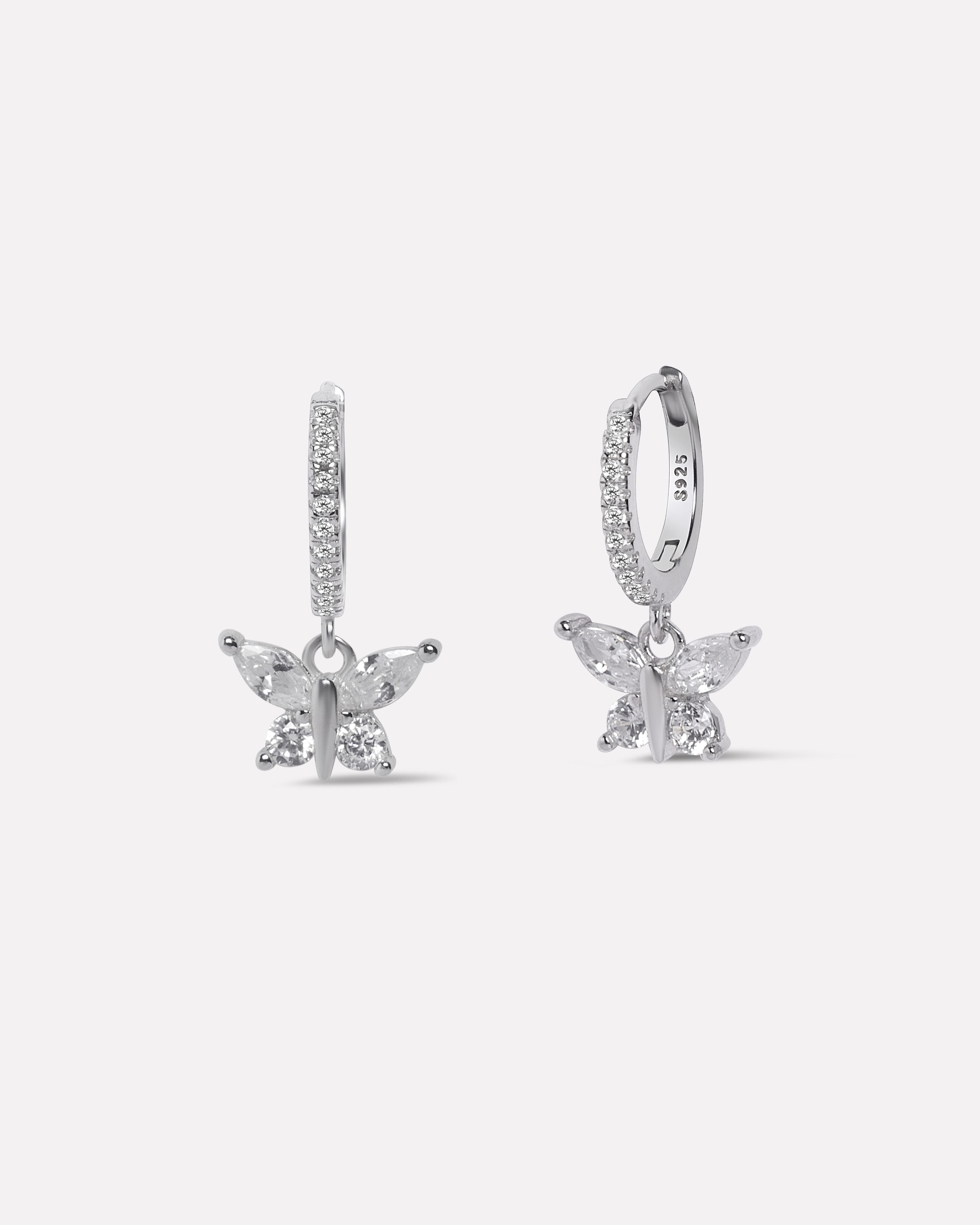 Radiant Butterfly Silver Hoops Earrings
