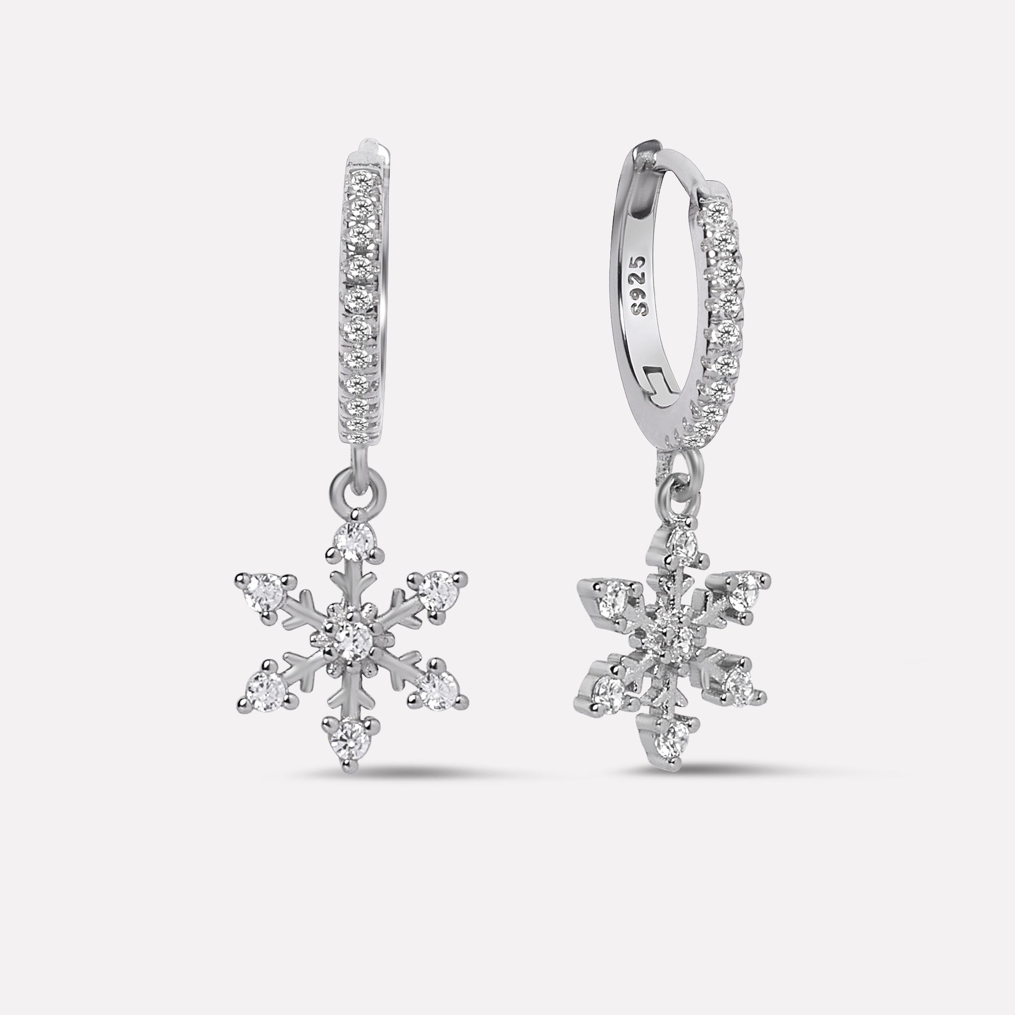 Minimal Snowflake Charm Hoops Earrings