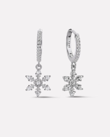 Minimal Snowflake Charm Hoops Earrings