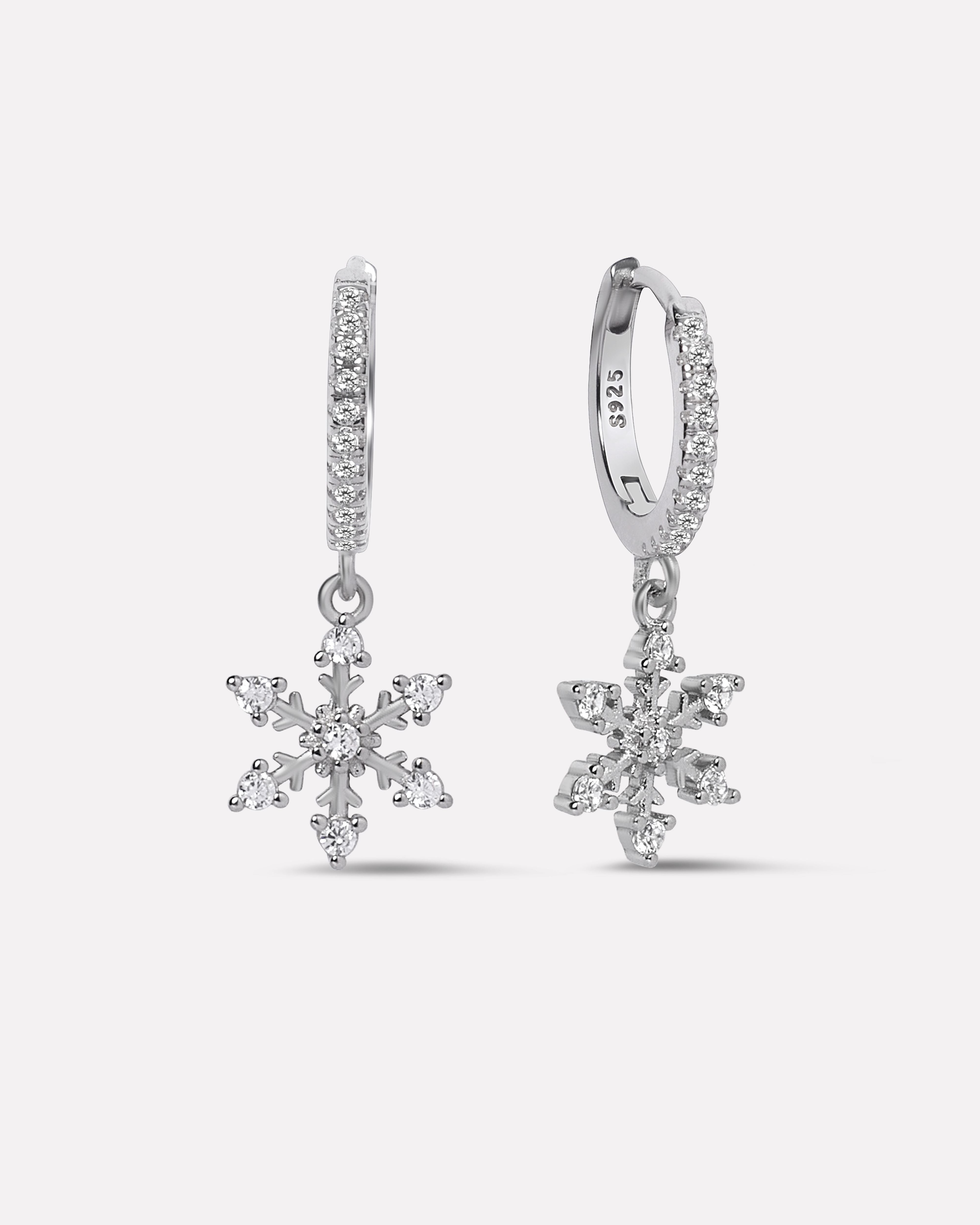Minimal Snowflake Charm Hoops Earrings