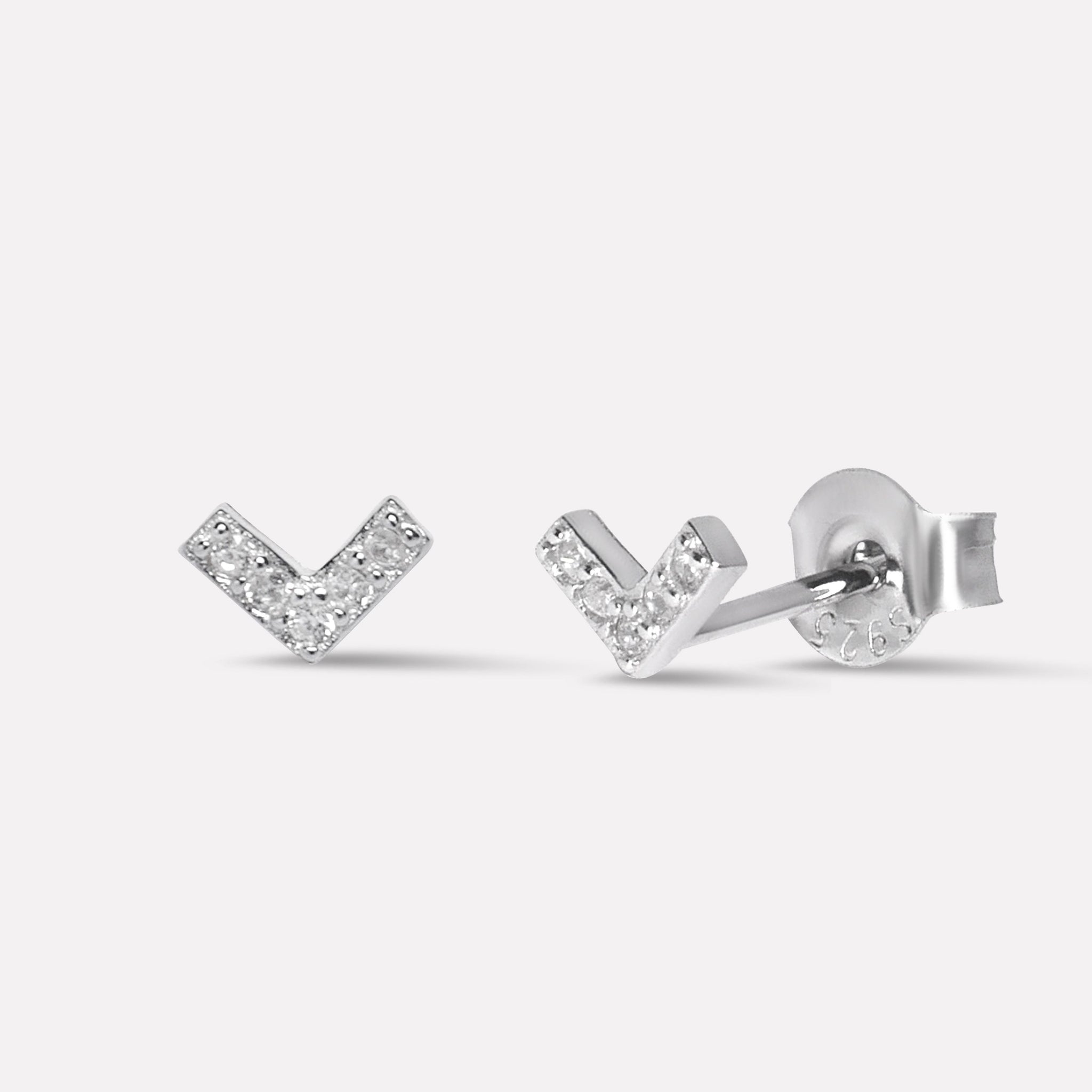 Pave' Zirconia Minimal Arrow Stud Earrings