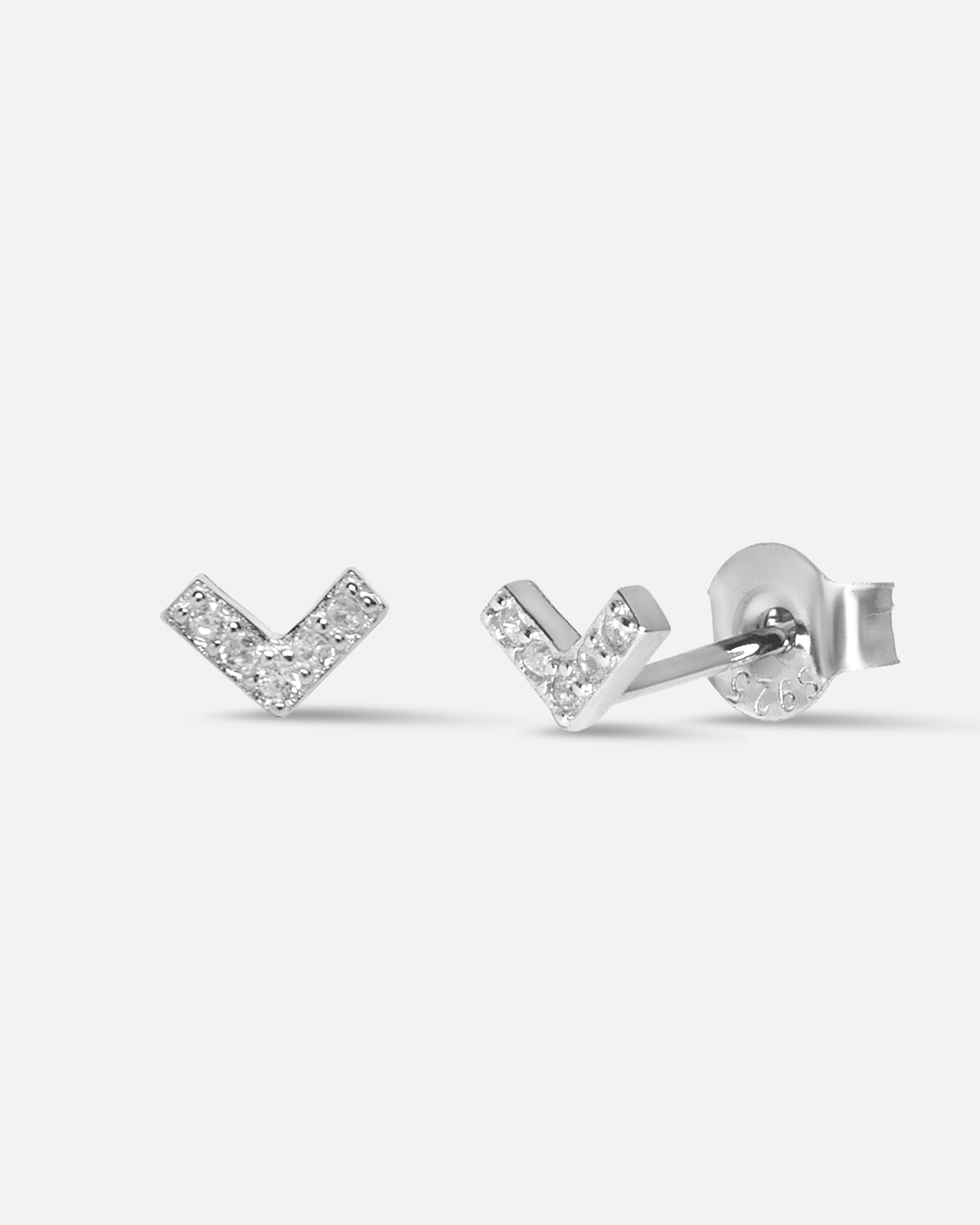 Pave' Zirconia Minimal Arrow Stud Earrings