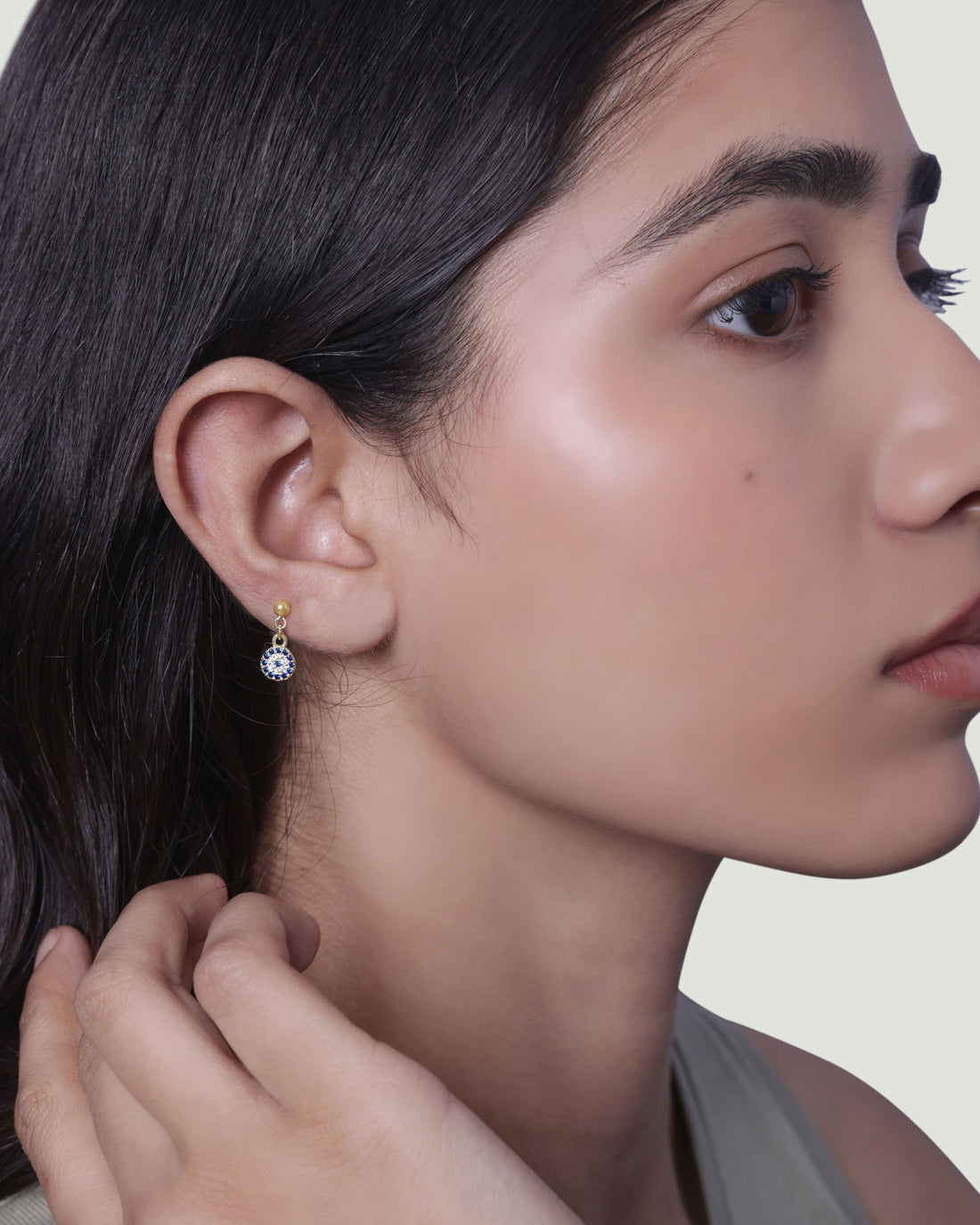 Silver Ball Eye Hanging Studs Earrings