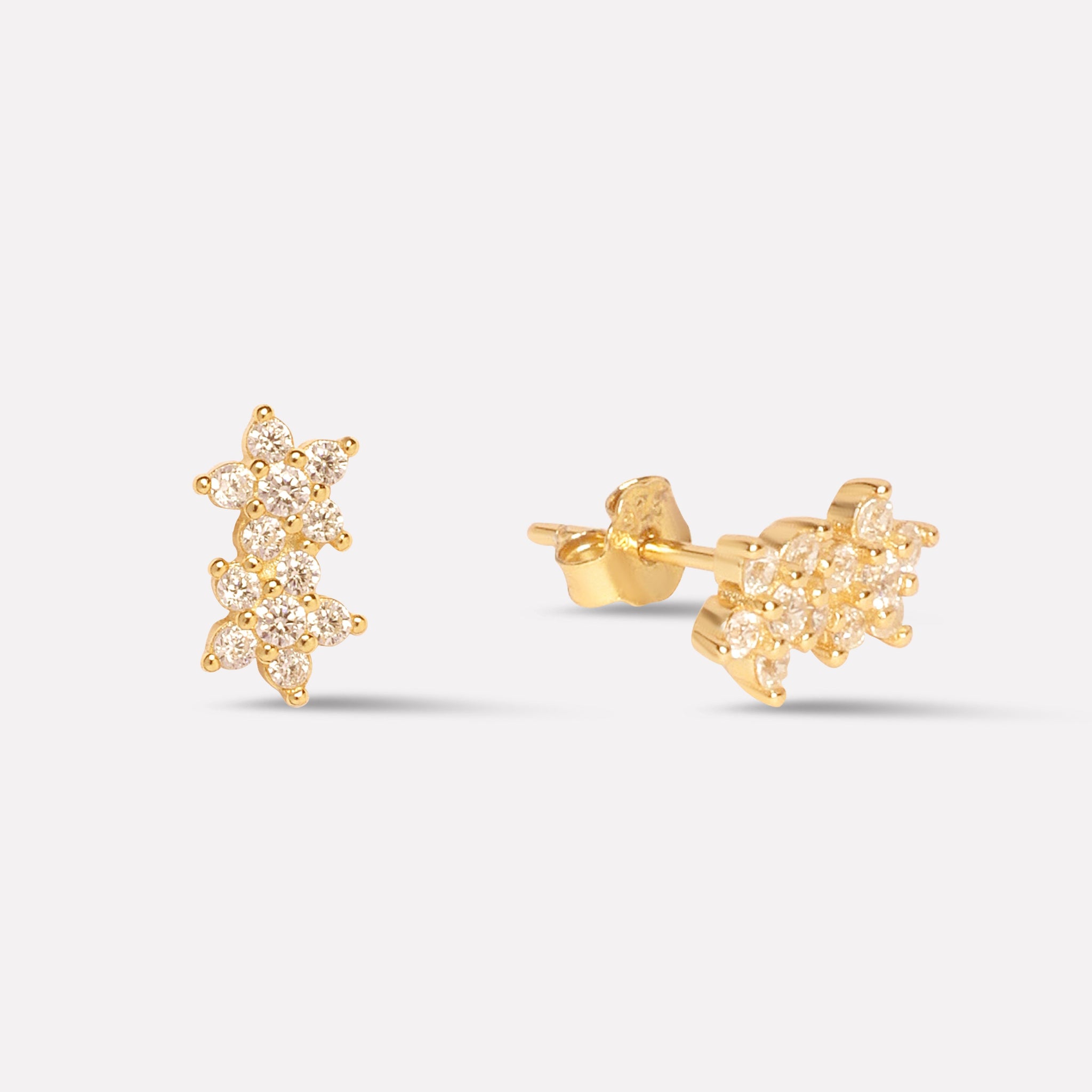 Twin Flower Zircon Paved Stud Earrings