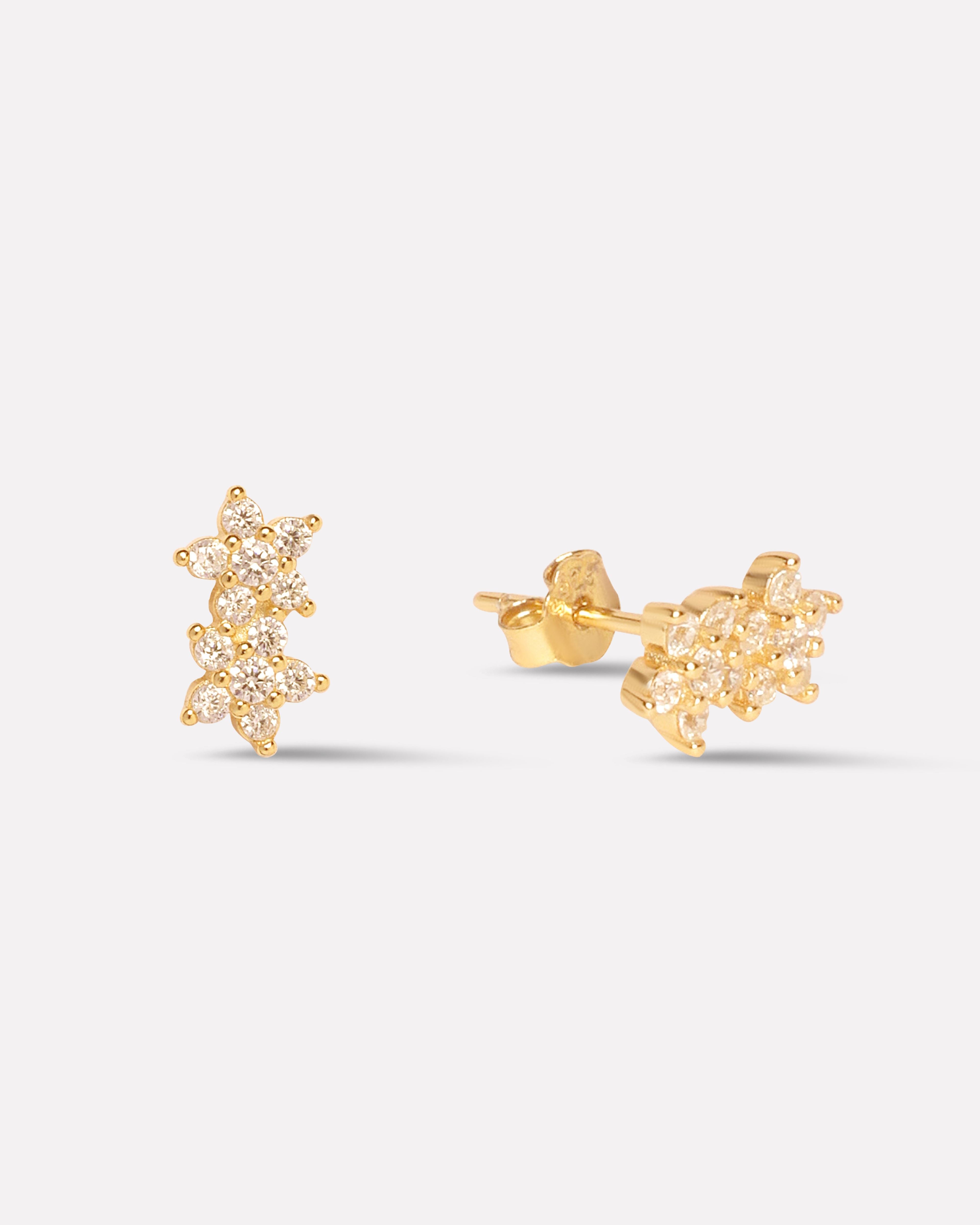 Twin Flower Zircon Paved Stud Earrings