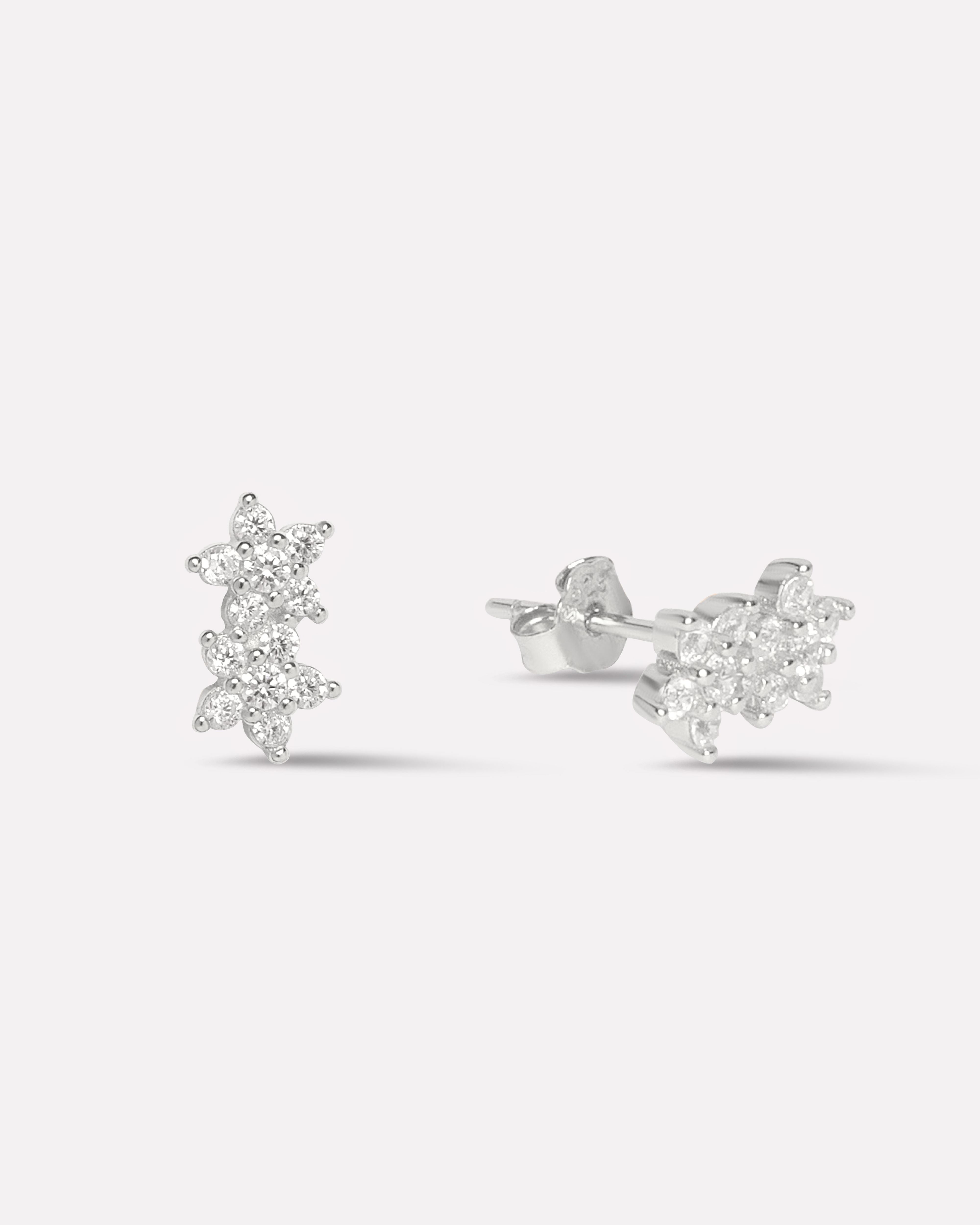 Twin Flower Zircon Paved Stud Earrings
