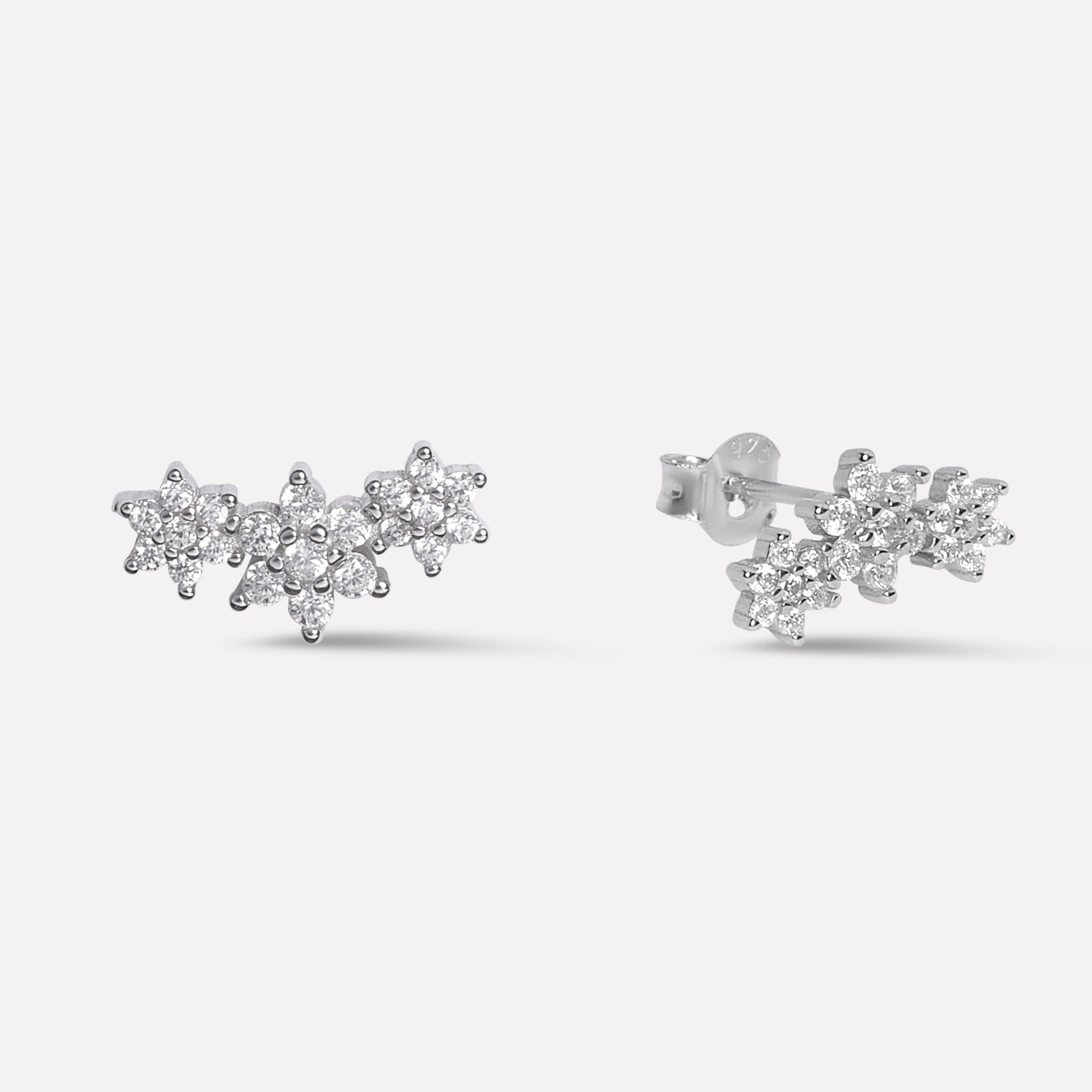 Three Flower Cluster Stud Earrings