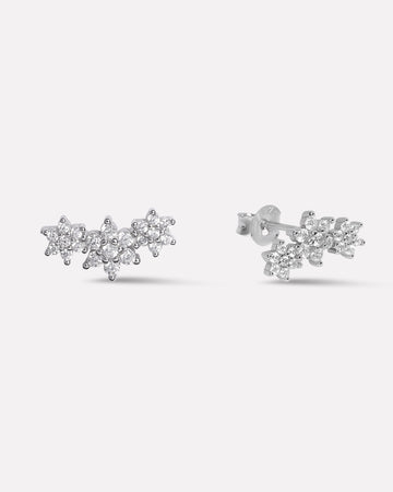 Three Flower Cluster Stud Earrings