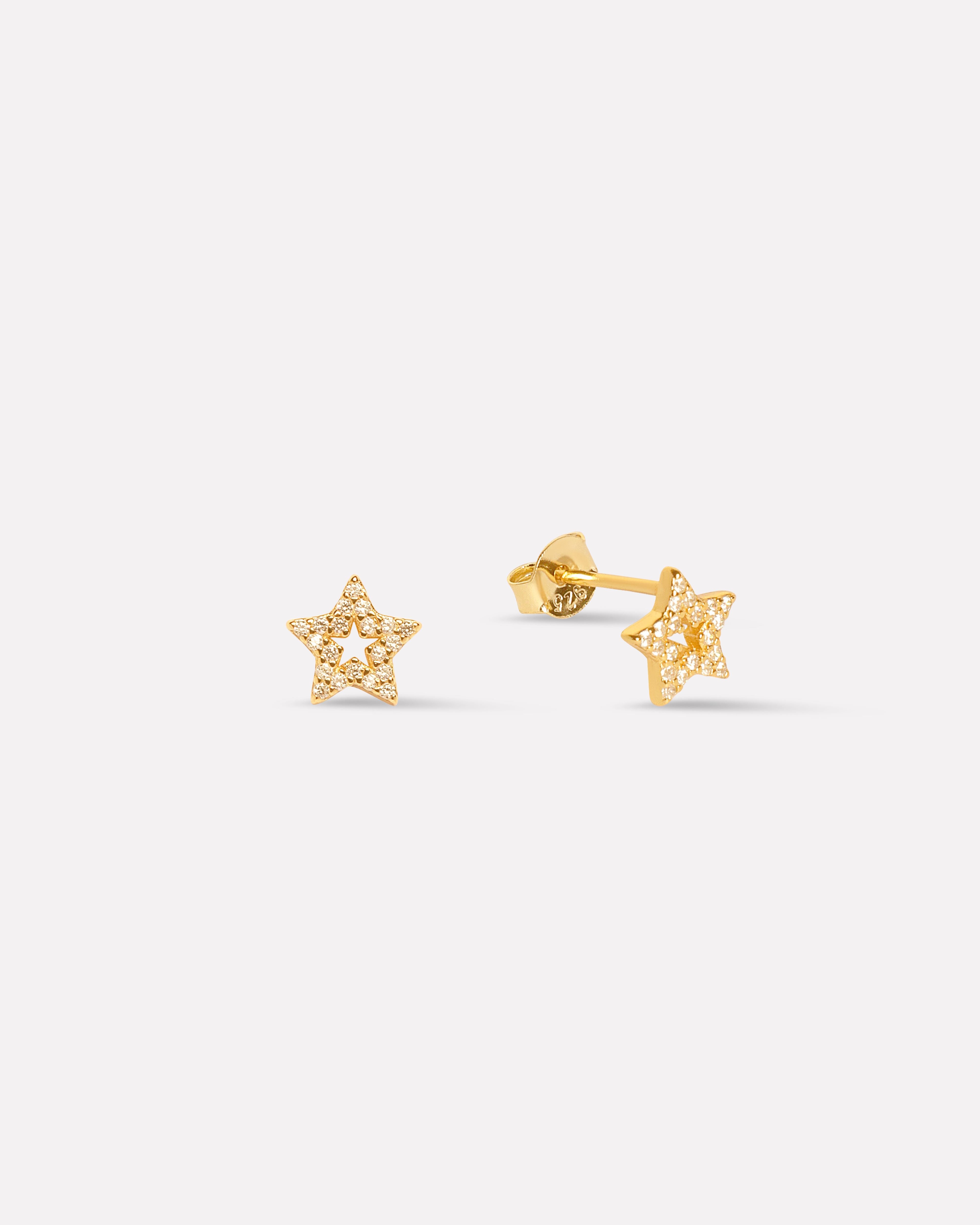 Pave' Hollow Star Stud Earrings