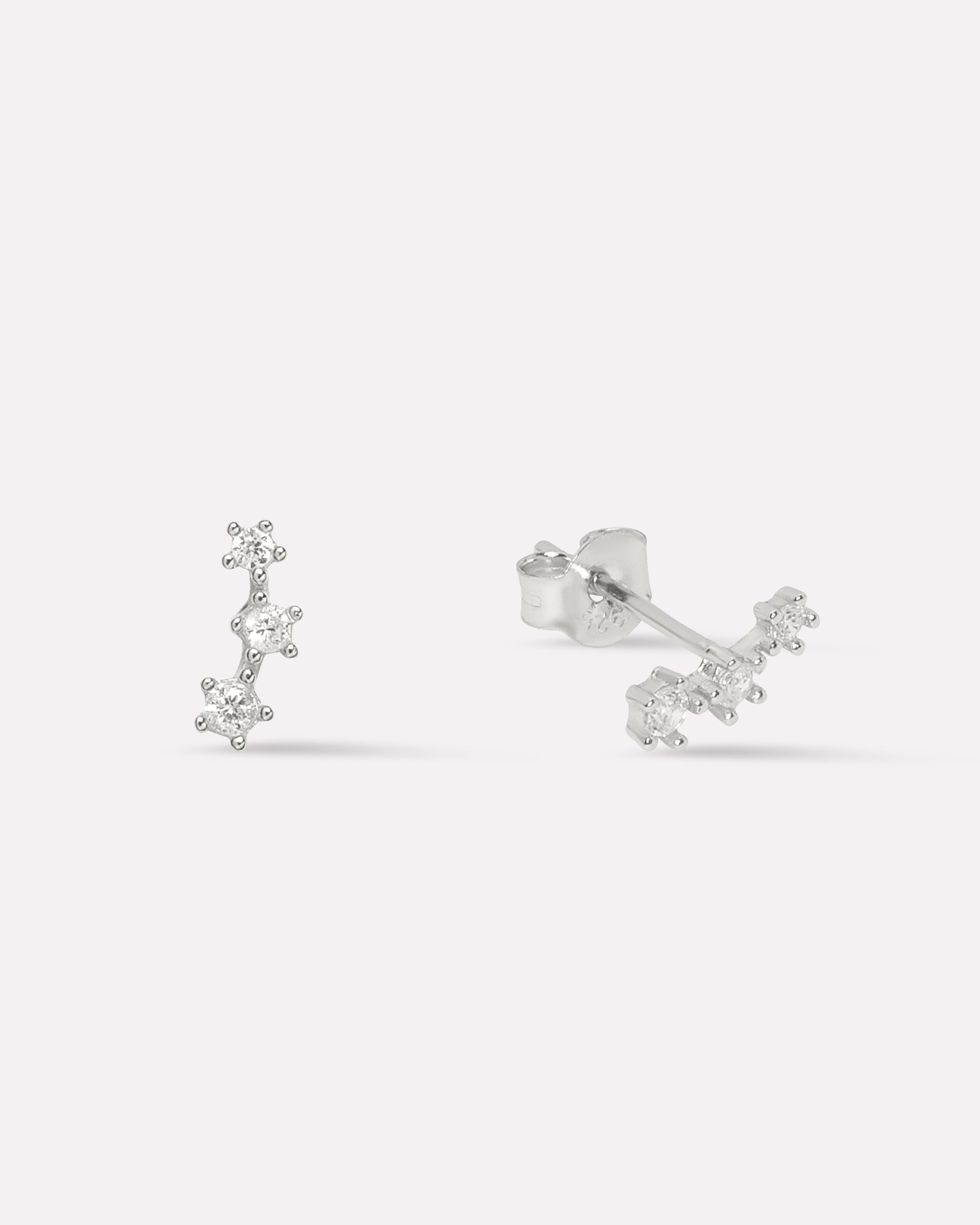 Tri Zirconia Climber Stud Earrings
