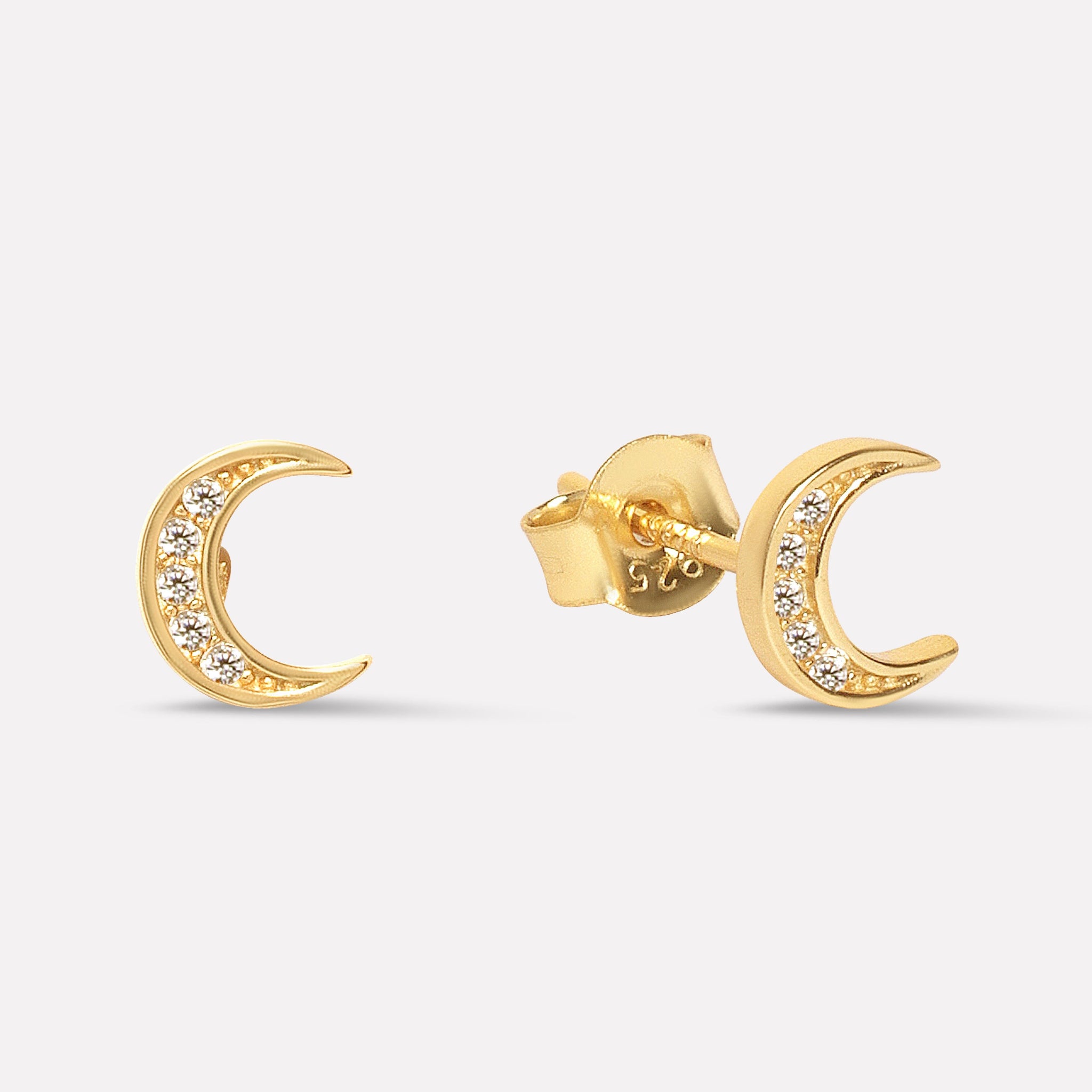 Zirconia Crescent Moon Studs Earrings