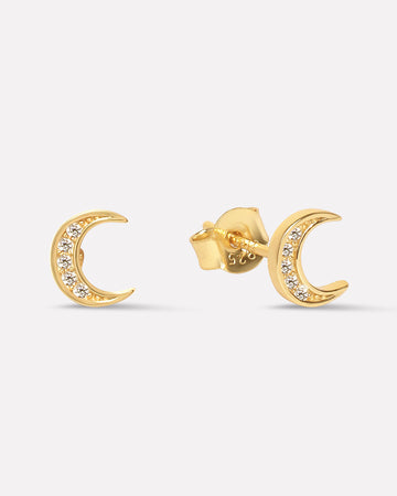 Zirconia Crescent Moon Studs Earrings