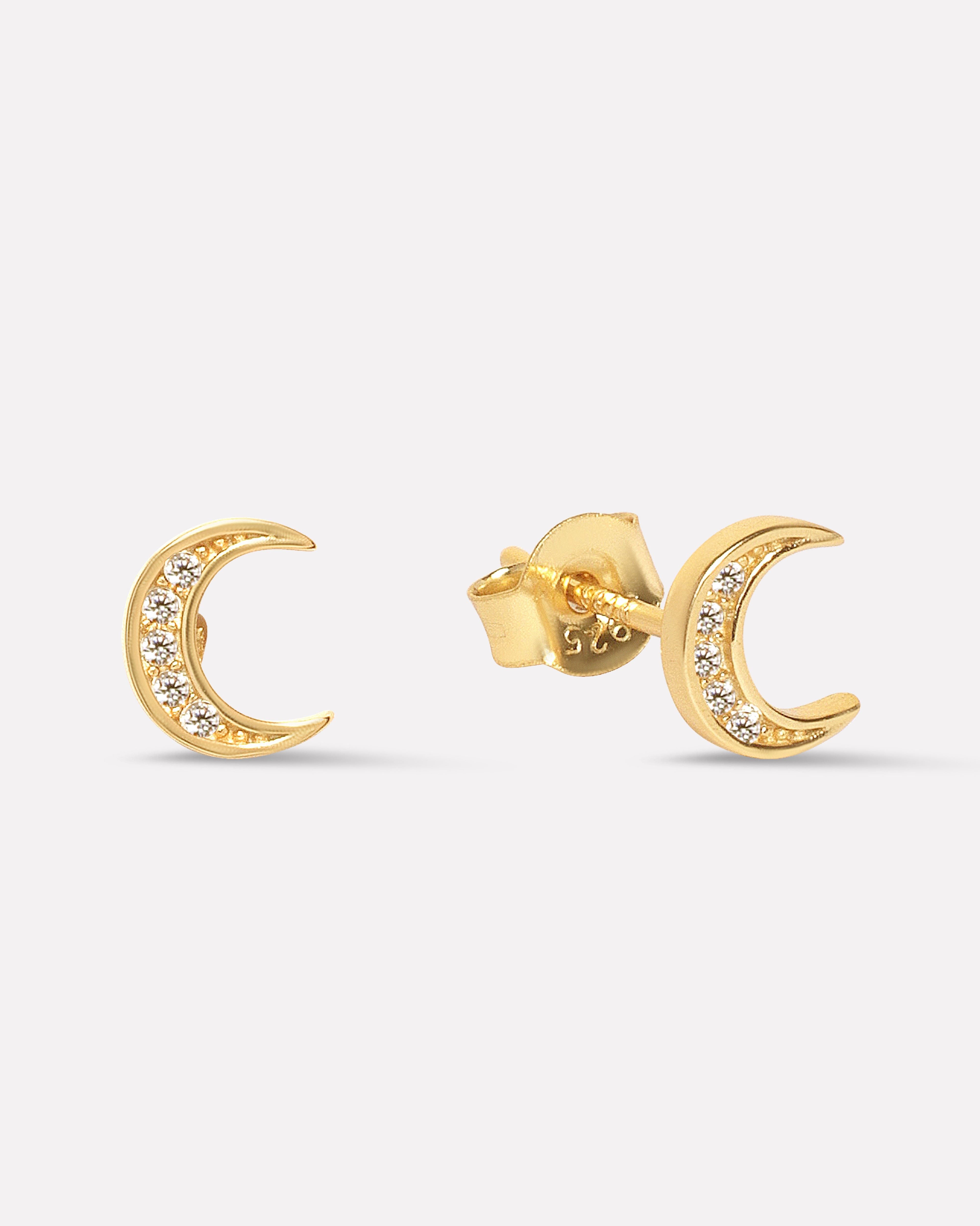 Zirconia Crescent Moon Studs Earrings
