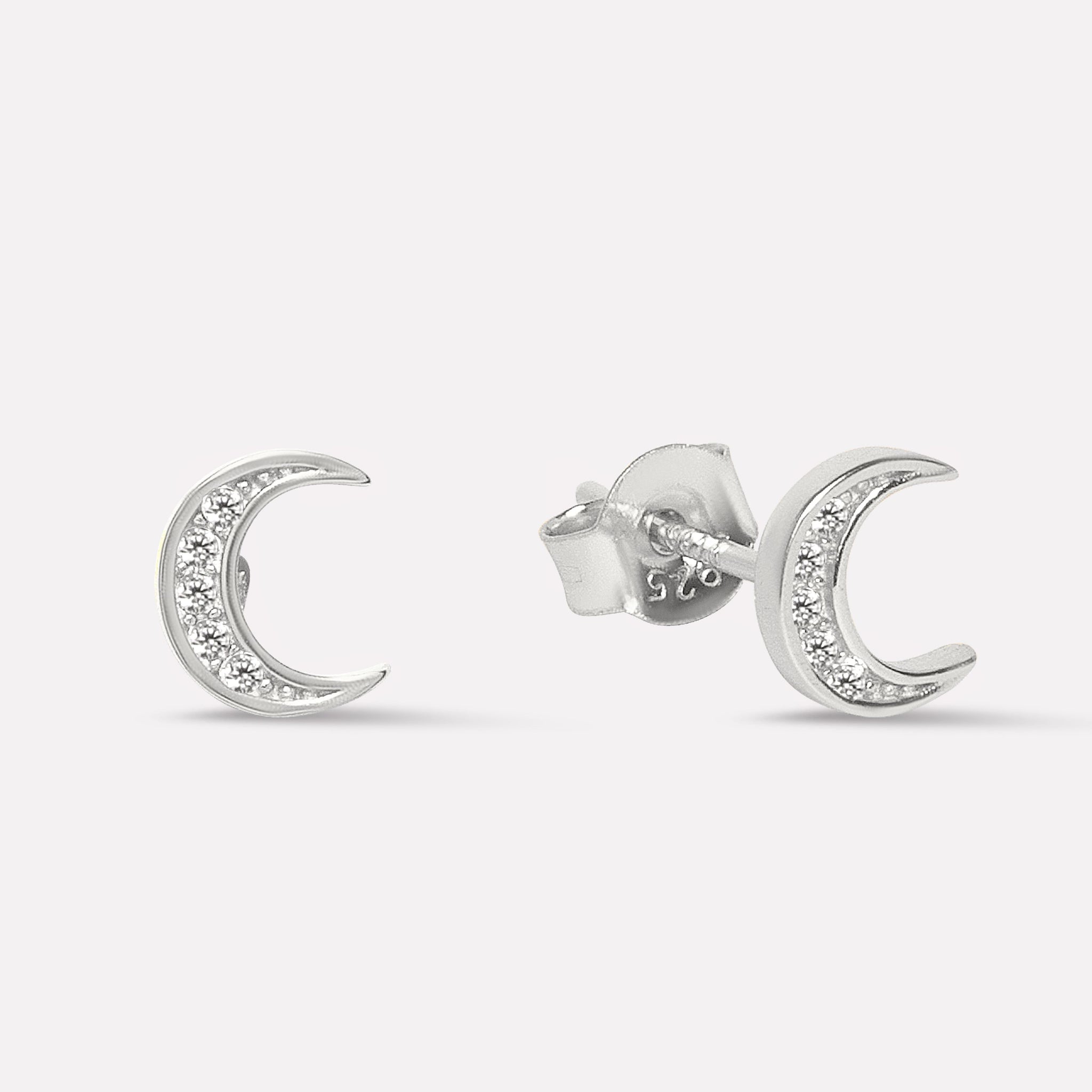 Zirconia Crescent Moon Studs Earrings
