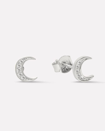 Zirconia Crescent Moon Studs Earrings