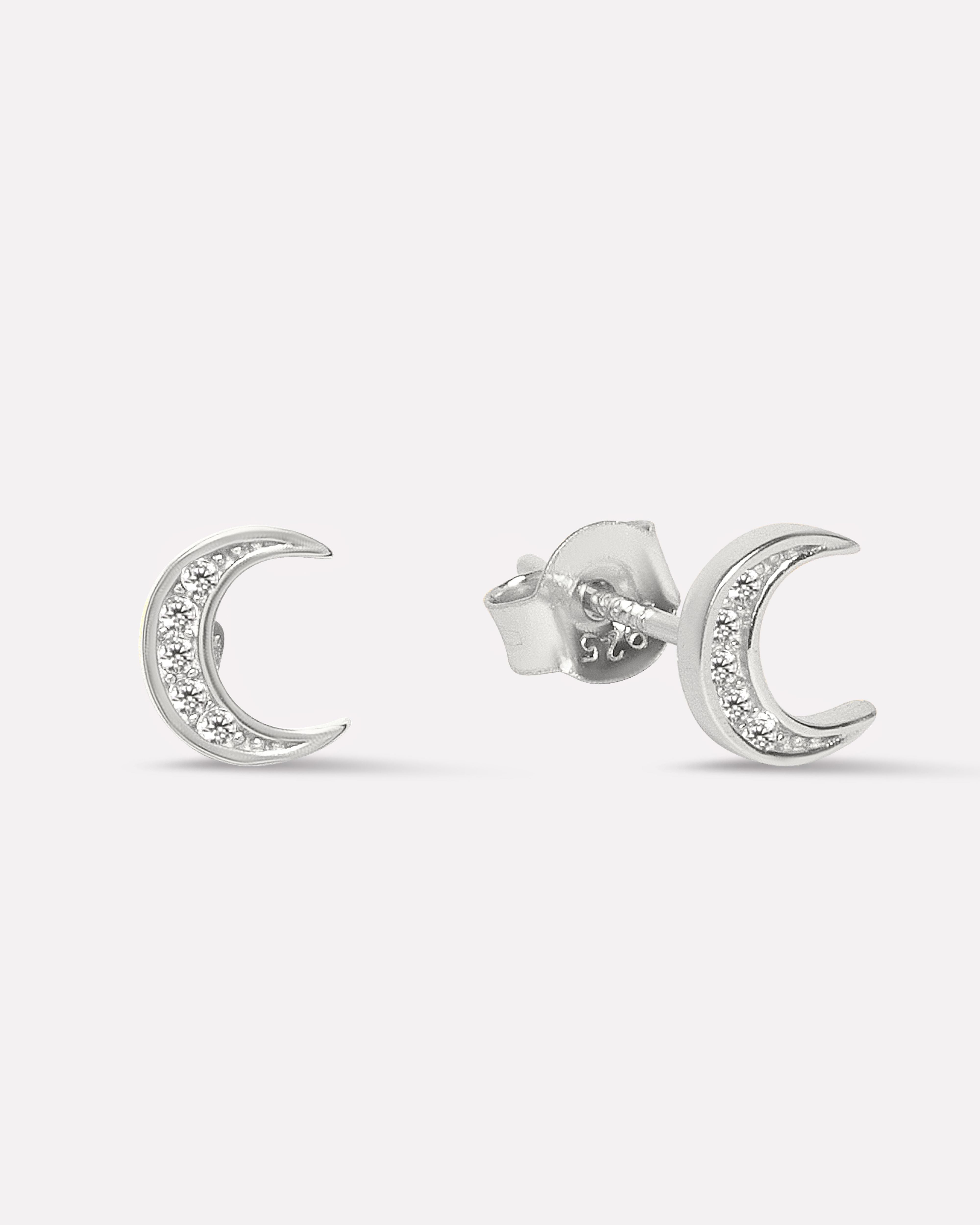 Zirconia Crescent Moon Studs Earrings