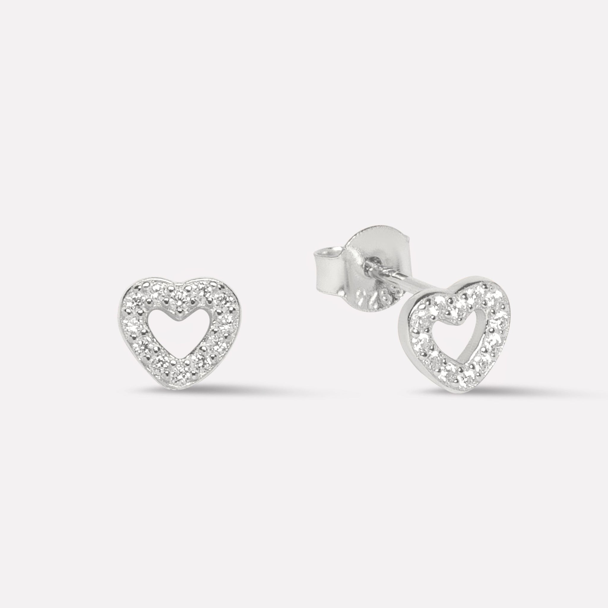 Hollow Heart With Zircon Lining Stud Earrings