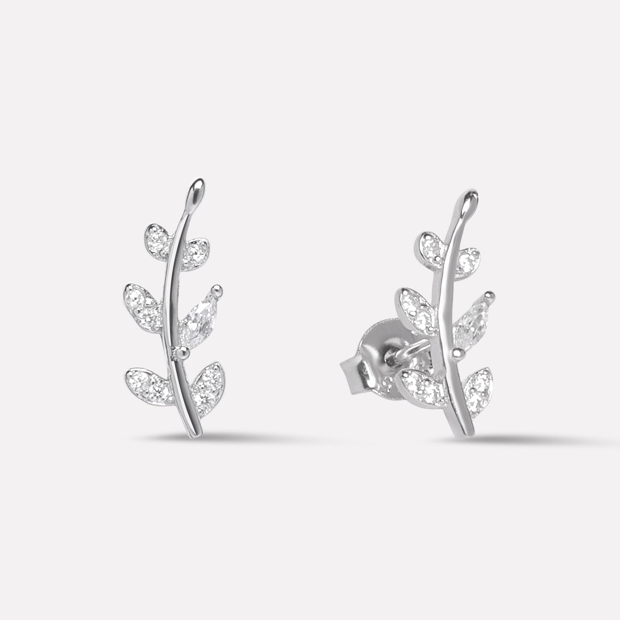 Luxury Zircon Paved Leaf Studs Earrings