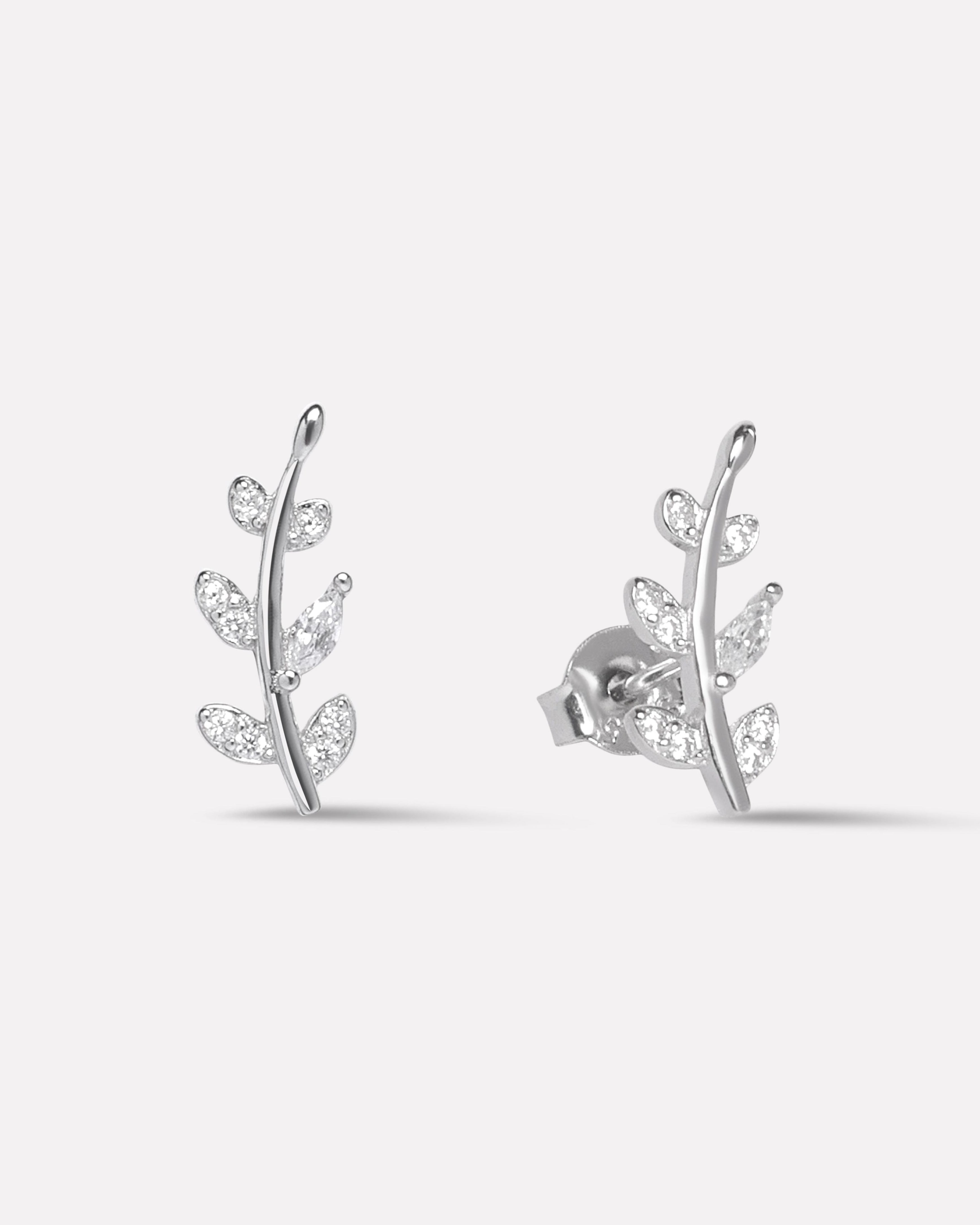 Luxury Zircon Paved Leaf Studs Earrings