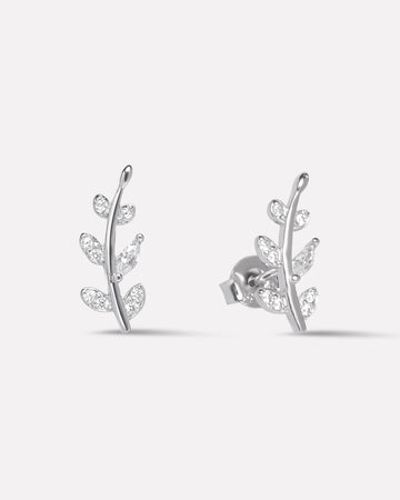 Luxury Zircon Paved Leaf Studs Earrings