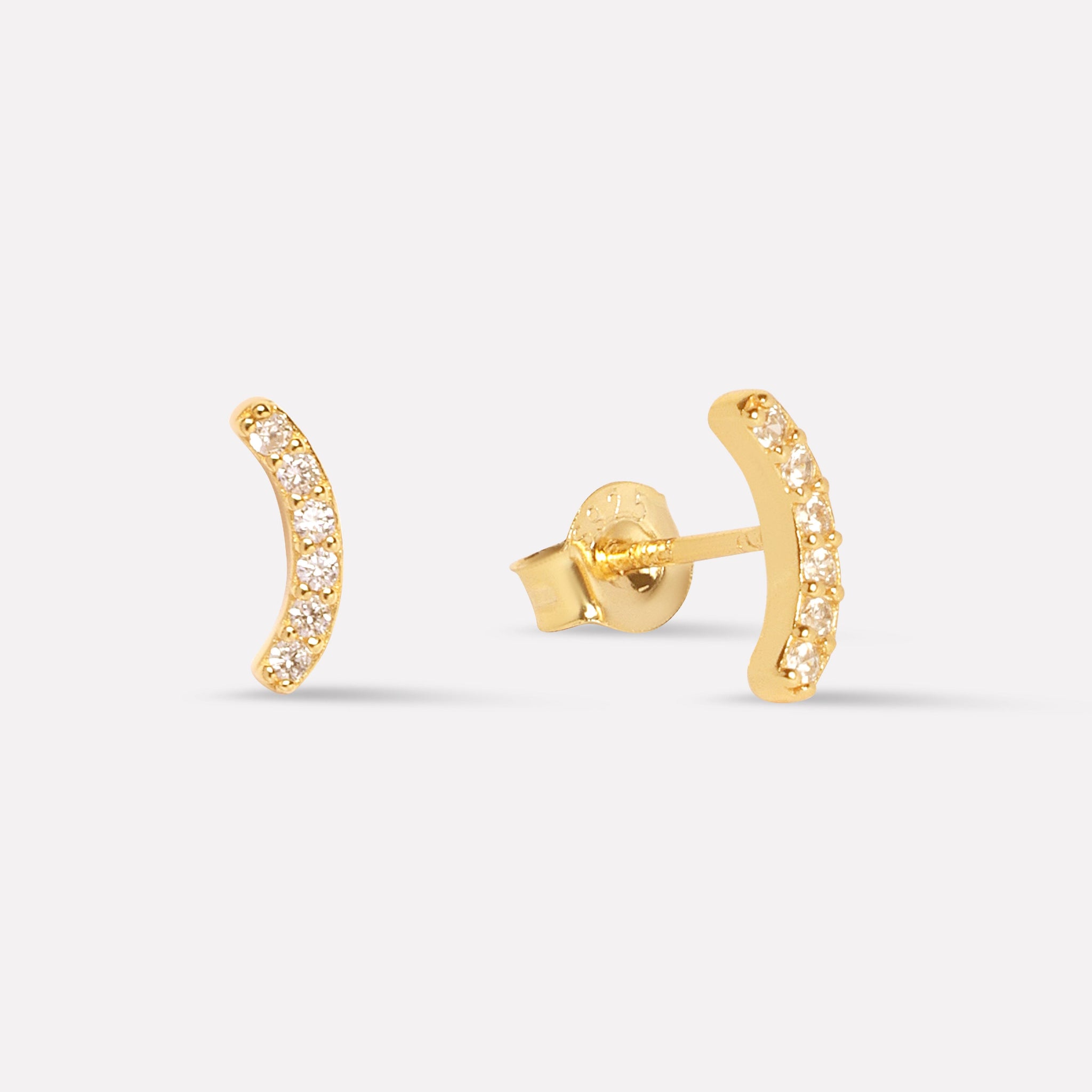 Zirconia Studded Curve Bar Studs Earrings