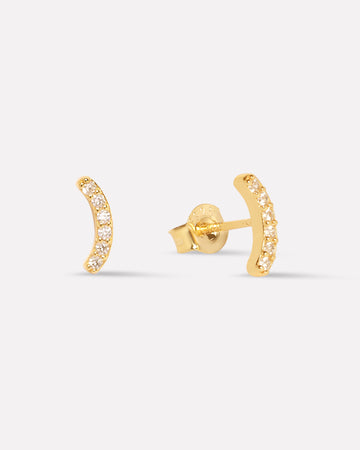 Zirconia Studded Curve Bar Studs Earrings