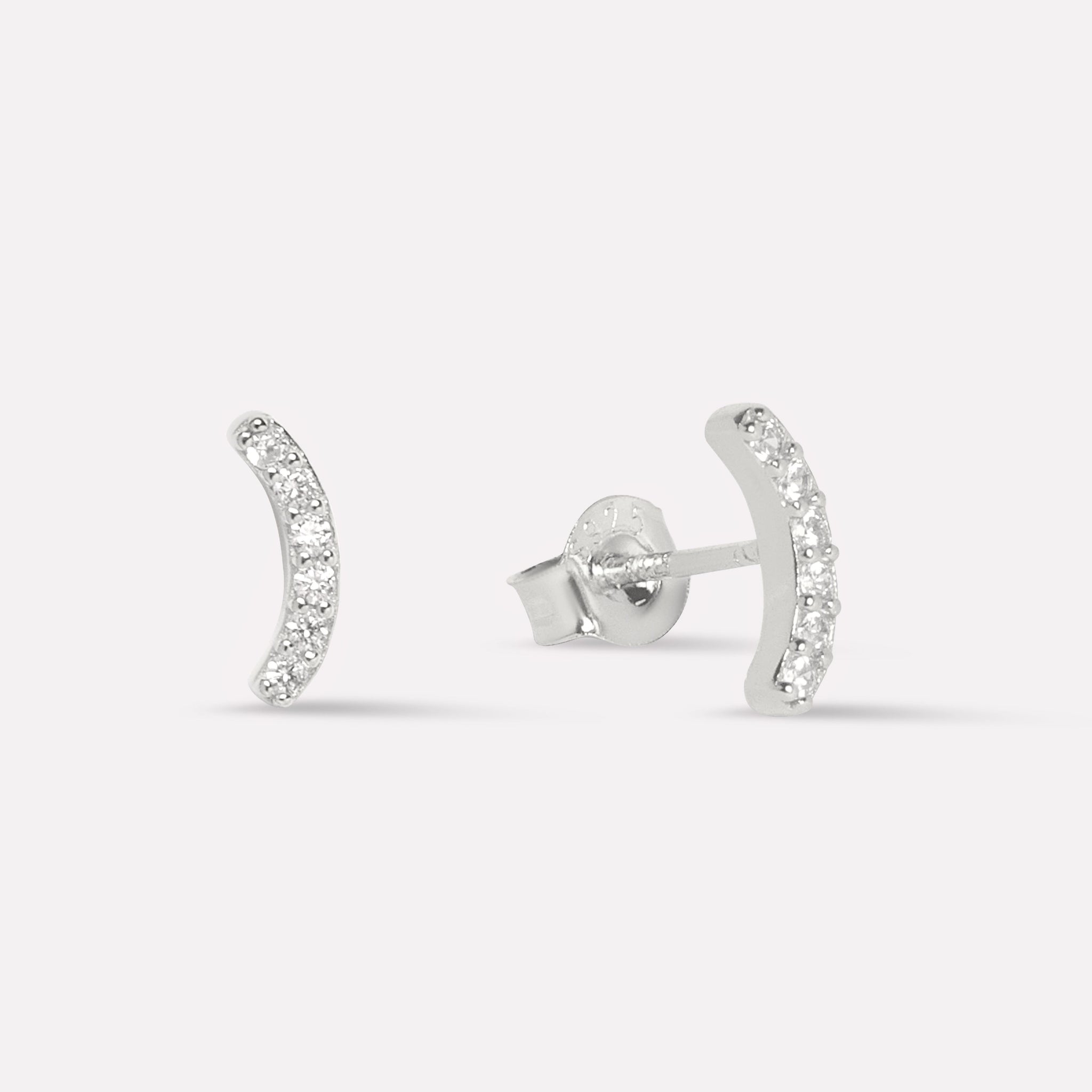 Zirconia Studded Curve Bar Studs Earrings