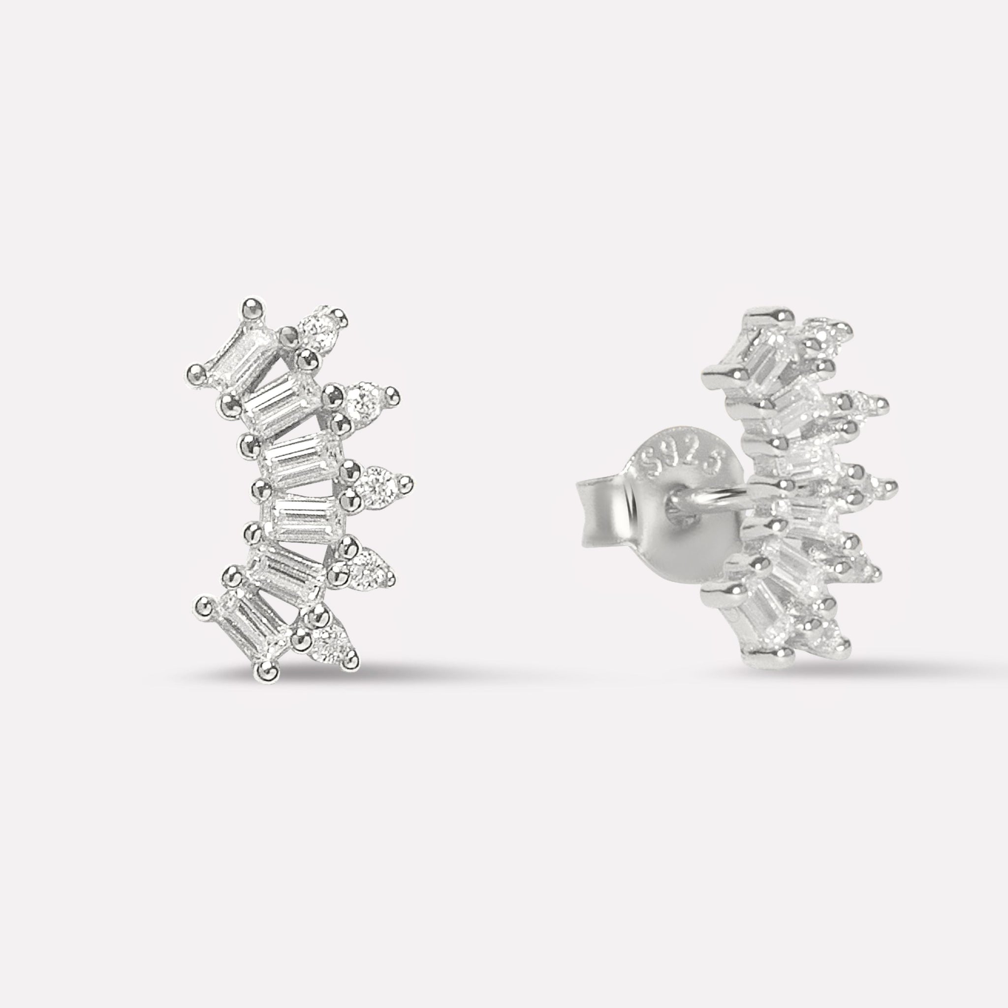 Everyday Baguette Climber Stud Earrings