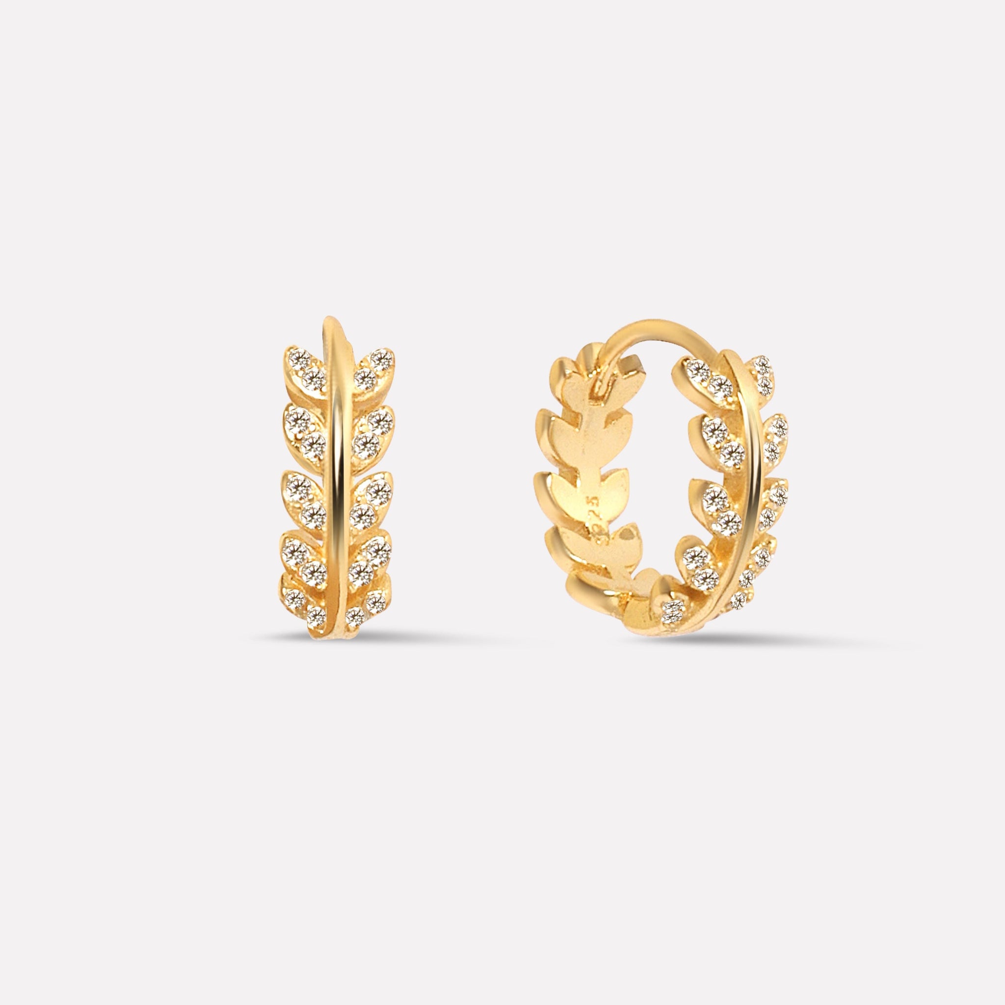 Zirconia Leaf Hoops Earrings - 10MM