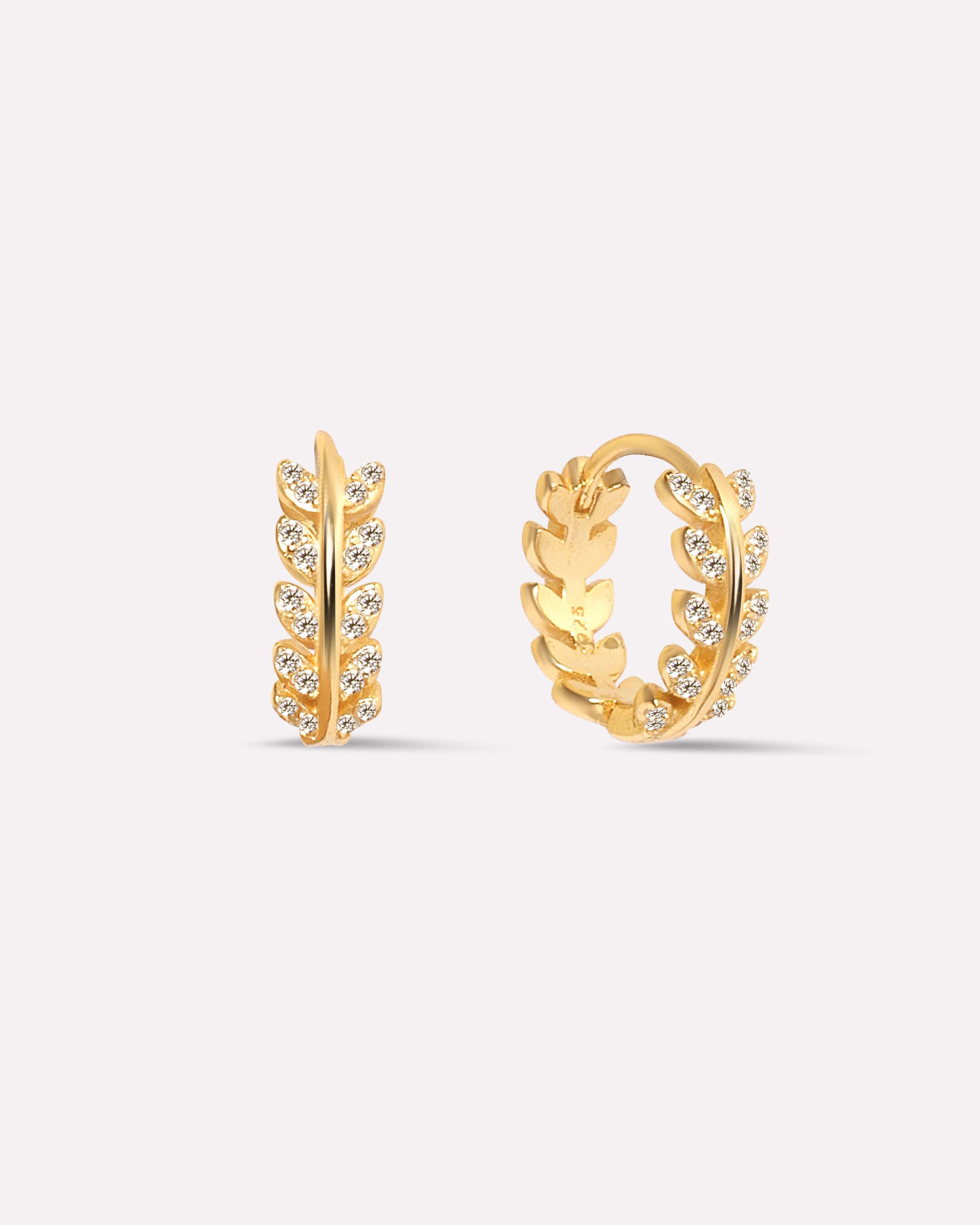 Zirconia Leaf Hoops Earrings - 10MM