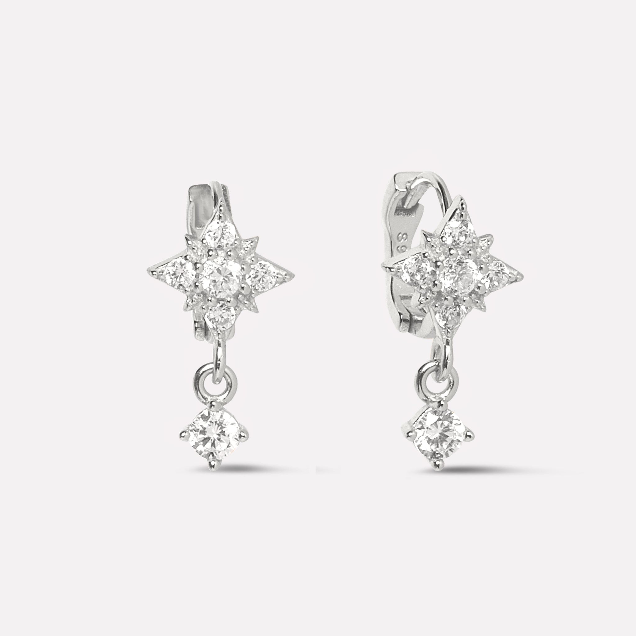 Star Stone Huggee Drop Hoop Earrings